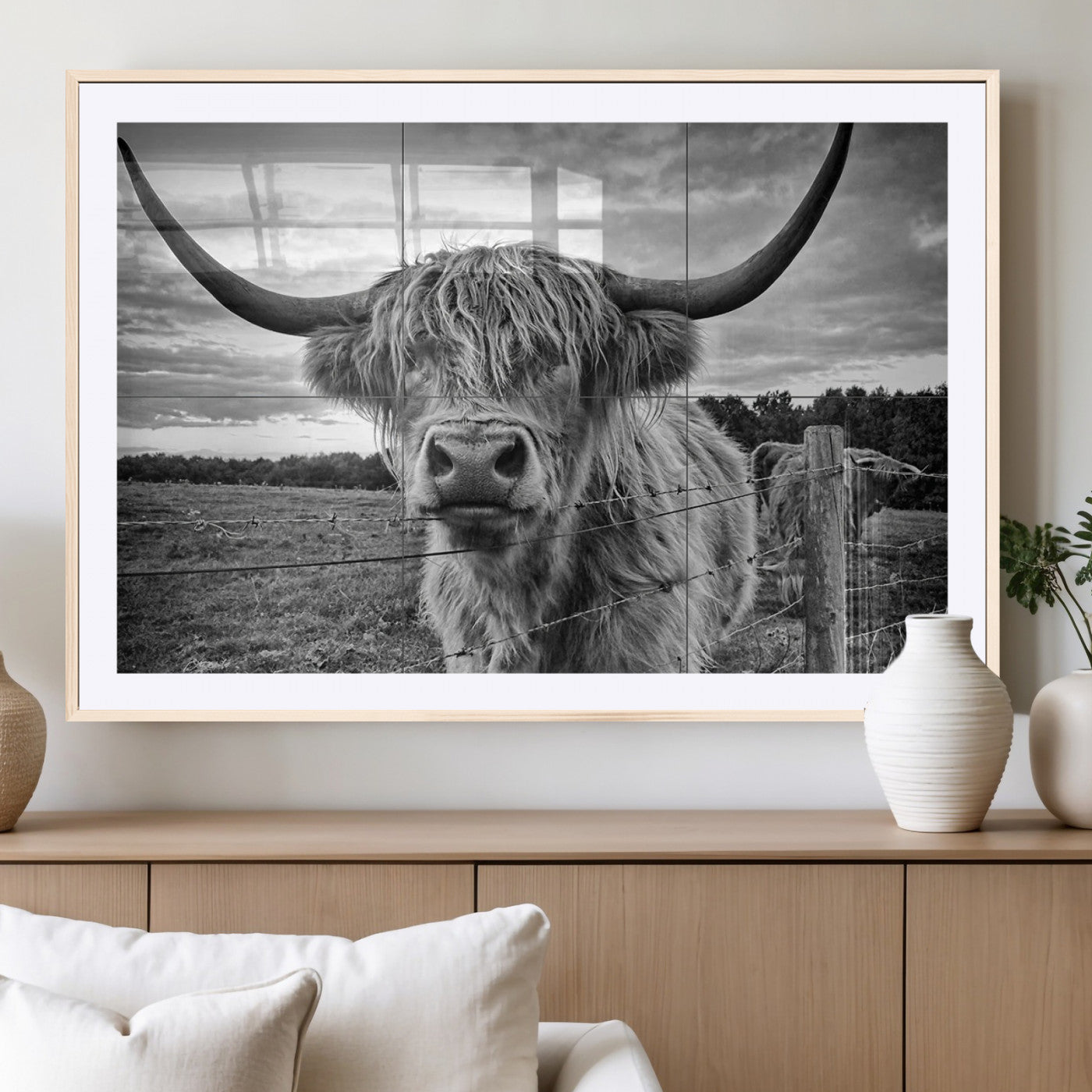 MGC-FP-36x24 - Scottish Highland Cow Wall Art Canvas Print | Ready to Hang and Framed | Rustic Farmhouse Decor