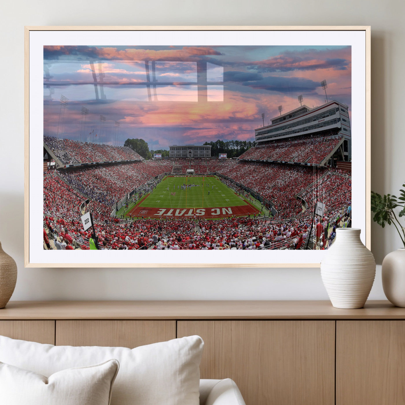 MGC-FP-36x24 - Carter-Finley Stadium Art Sunset Game Triple Canvas Wall Art - NC State Wolfpack Football Match