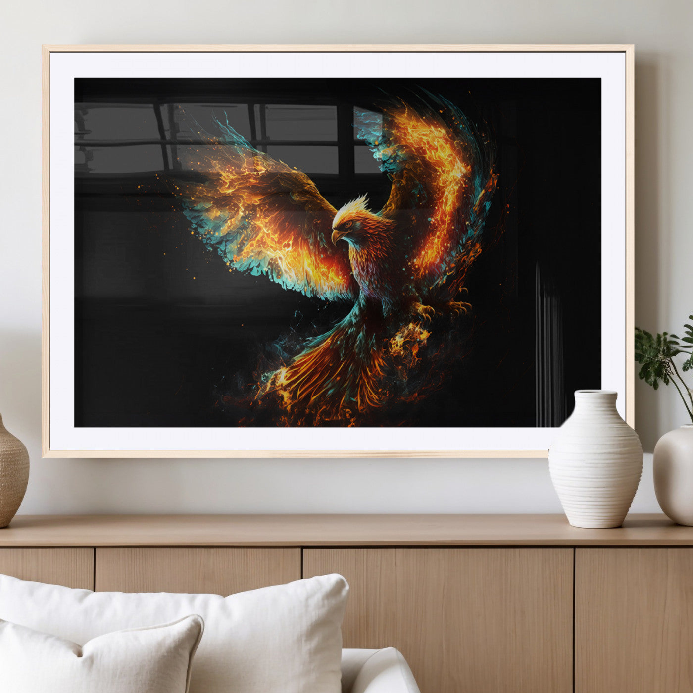 MGC-FP-36x24 - Fiery Phoenix Canvas Print | Ready to Hang Wall Art | Bold Fantasy Decor for Living Room | Majestic
