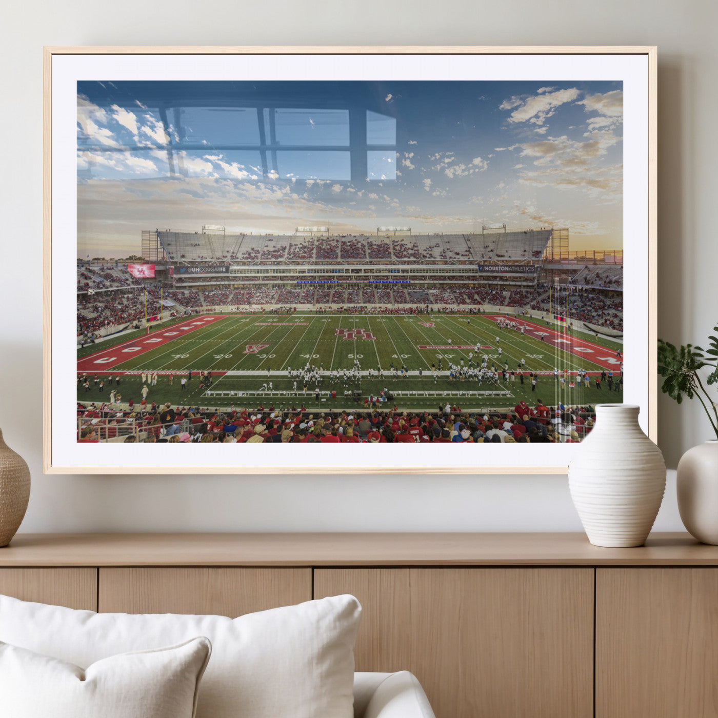 MGC-FP-36x24 - Framed Houston Cougars Football Team Print - Houston TDECU Stadium Wall Art Canvas Print