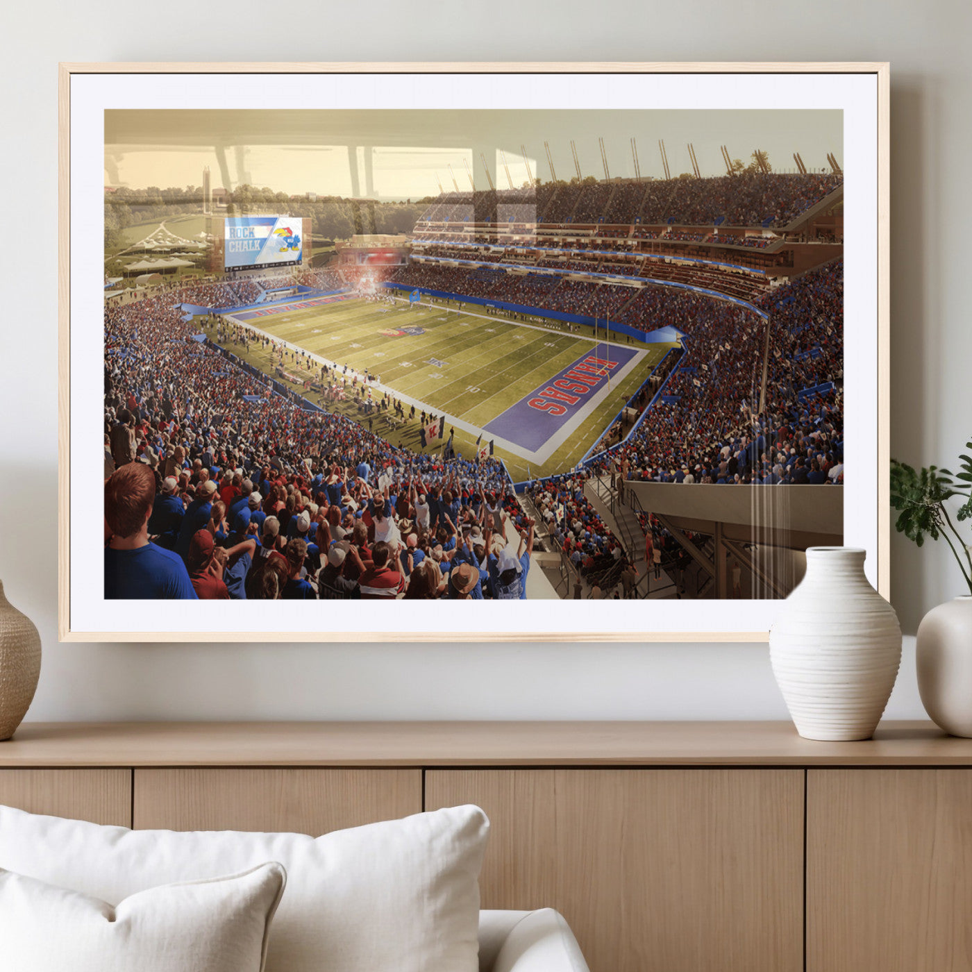 MGC-FP-36x24 - University of Kansas Jayhawks Football Team Print - Lawrence Kansas Memorial Stadium Wall Art Canvas