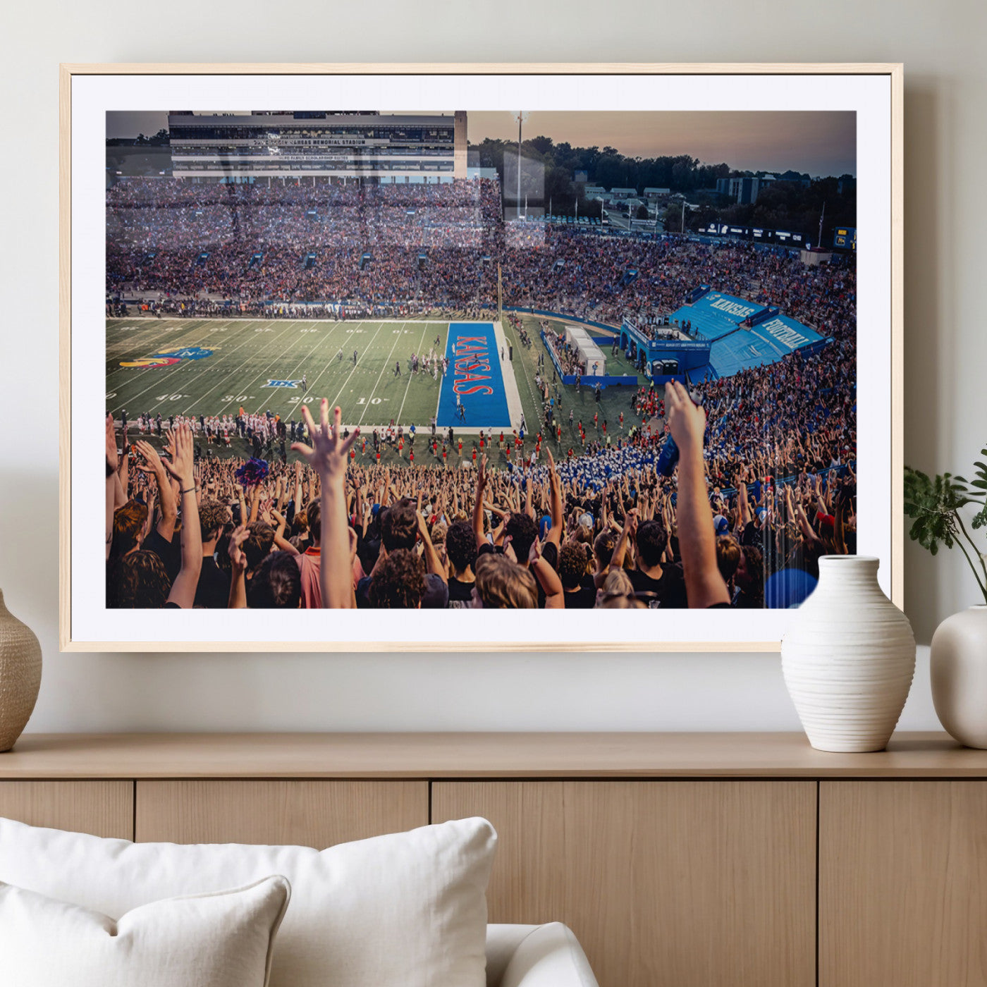 MGC-FP-36x24 - University of Kansas Jayhawks Football Team Art Print - Lawrence Kansas Memorial Stadium Wall Art