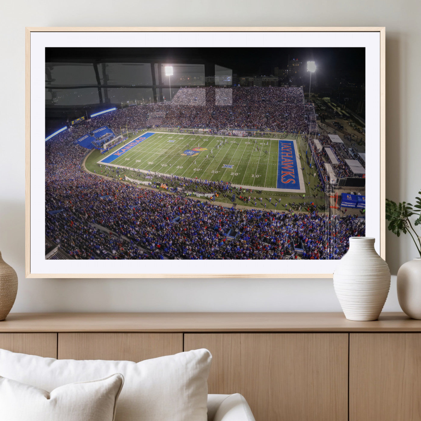MGC-FP-36x24 - University of Kansas Jayhawks Football Team Print - Lawrence Kansas Memorial Stadium Wall Art Canvas