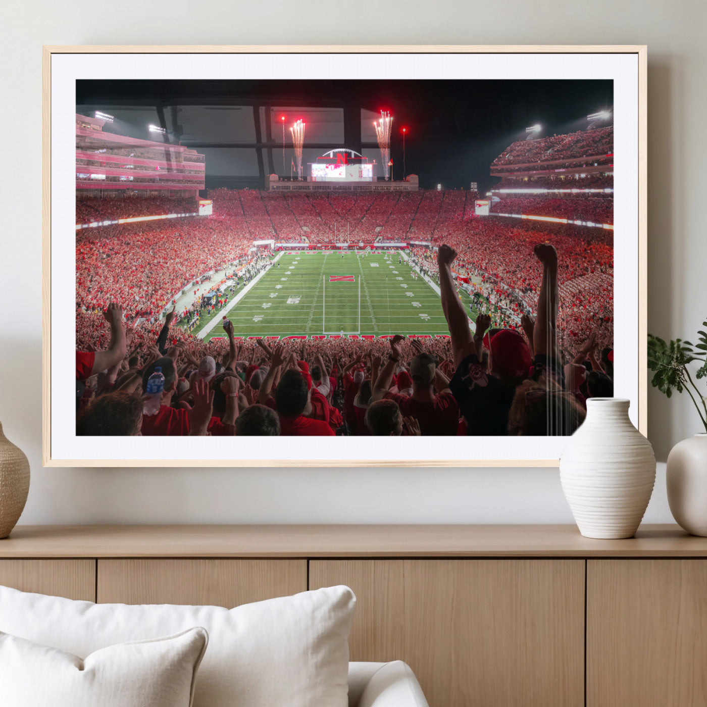 MGC-FP-36x24 - University of Nebraska Cornhuskers Football Team Print - Lincoln Memorial Stadium Wall Art Canvas