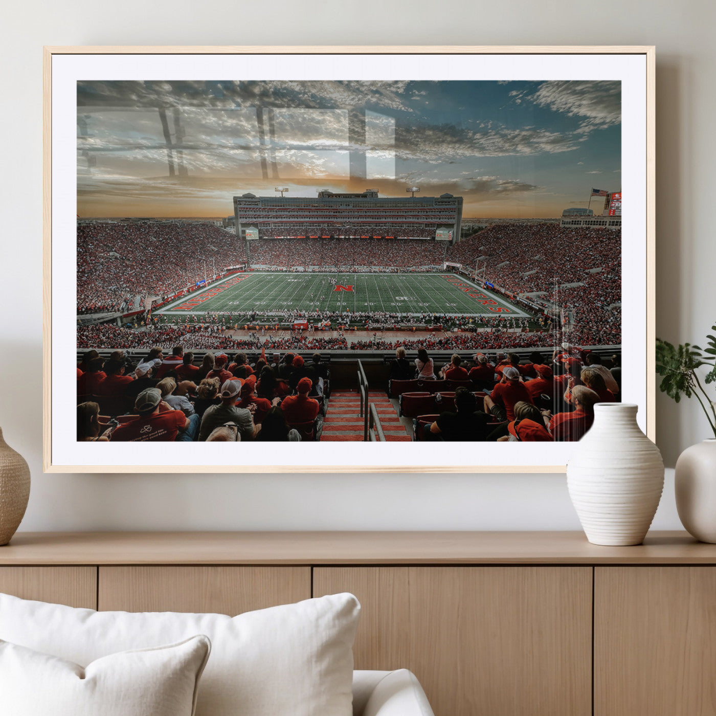 MGC-FP-36x24 - University of Nebraska Cornhuskers Football Team Print - Lincoln Memorial Stadium Art Canvas Print