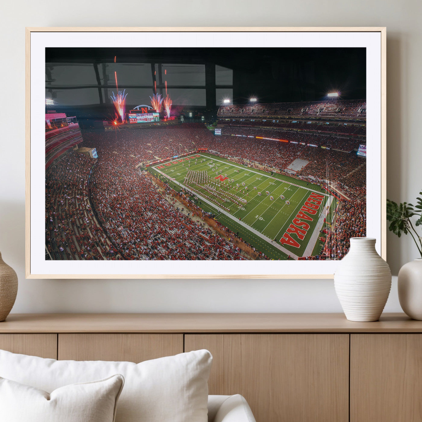 MGC-FP-36x24 - University of Nebraska Cornhuskers Football Team Print - Lincoln Memorial Stadium Wall Art Canvas