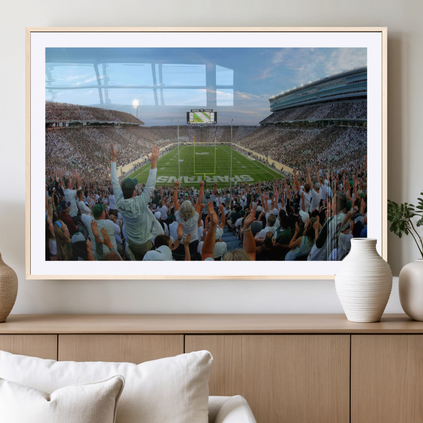 MGC-FP-36x24 - Michigan State Spartans Football Team Print - East Lansing Spartan Stadium Wall Art Canvas Print