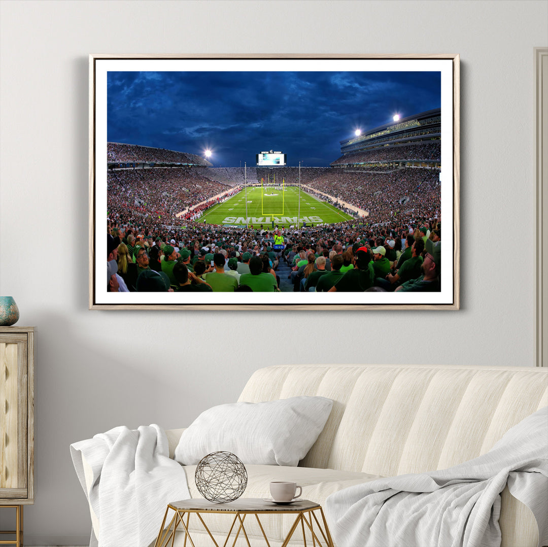 Michigan State Spartans Football Team Print - East Lansing Spartan Stadium Wall Art Canvas Print