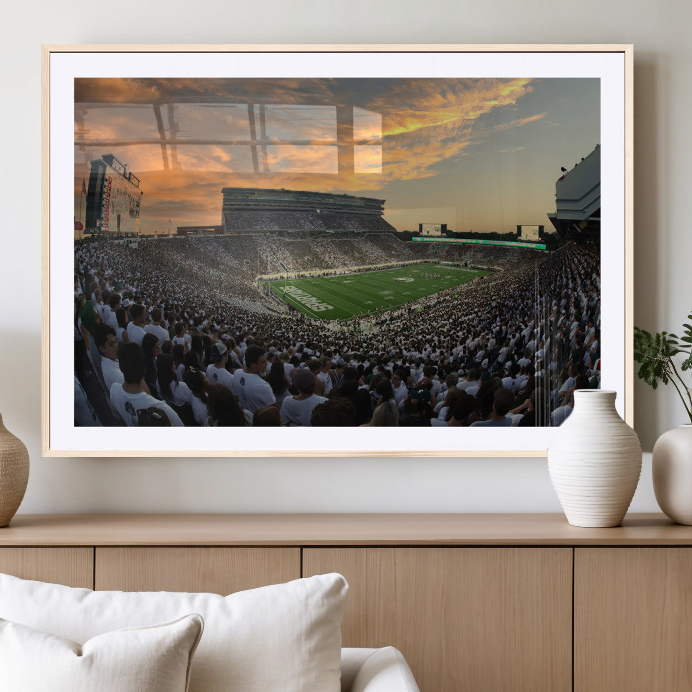 MGC-FP-36x24 - Michigan State Spartans Football Team Print - East Lansing Spartan Stadium Wall Art Canvas Print