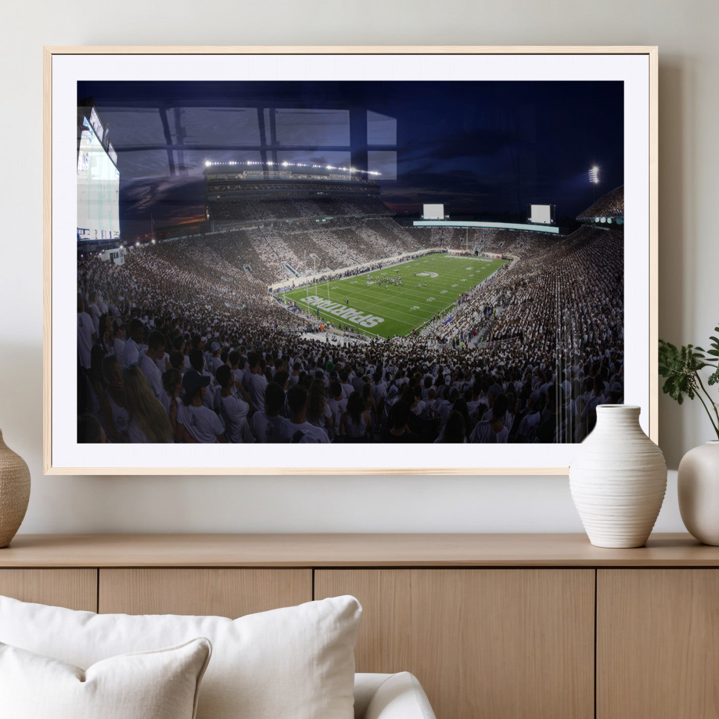 MGC-FP-36x24 - Michigan State Spartans Canvas, Framed Football Team Print - East Lansing Spartan Stadium Wall Art