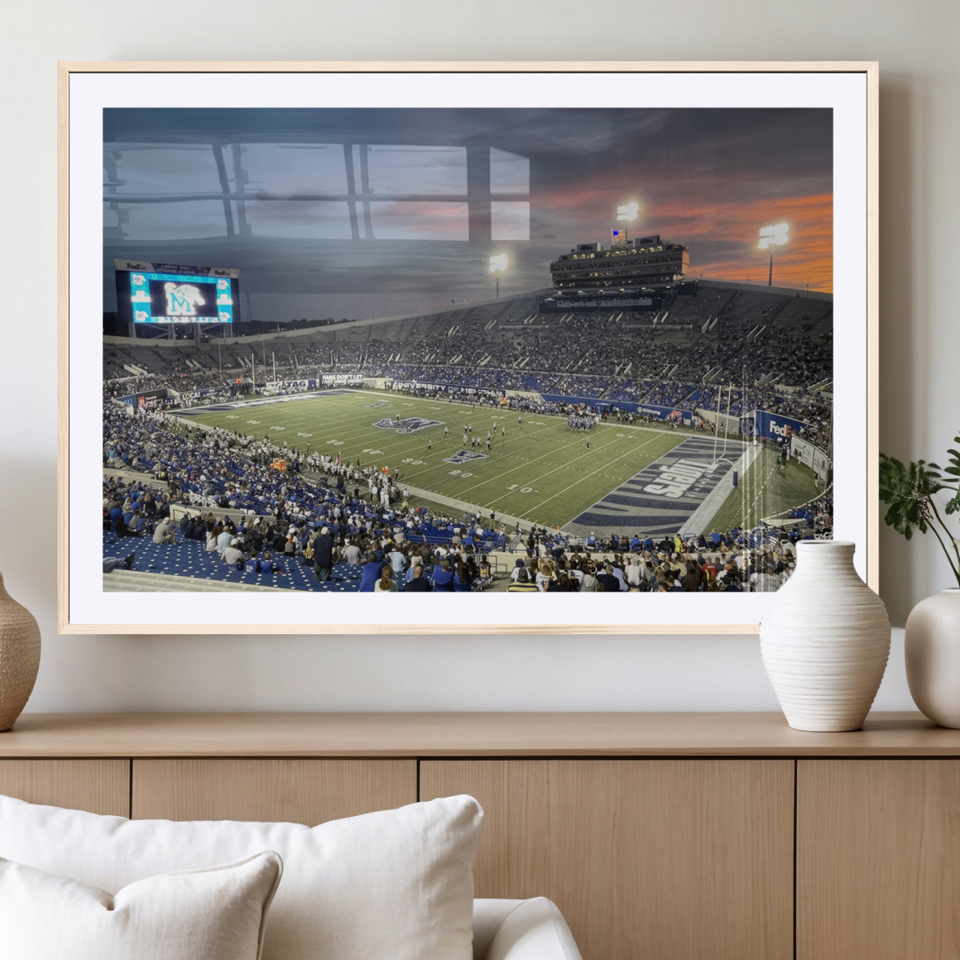 MGC-FP-36x24 - Memphis Tigers Football Team Print - Memphis Simmons Bank Liberty Stadium Wall Art Canvas Print