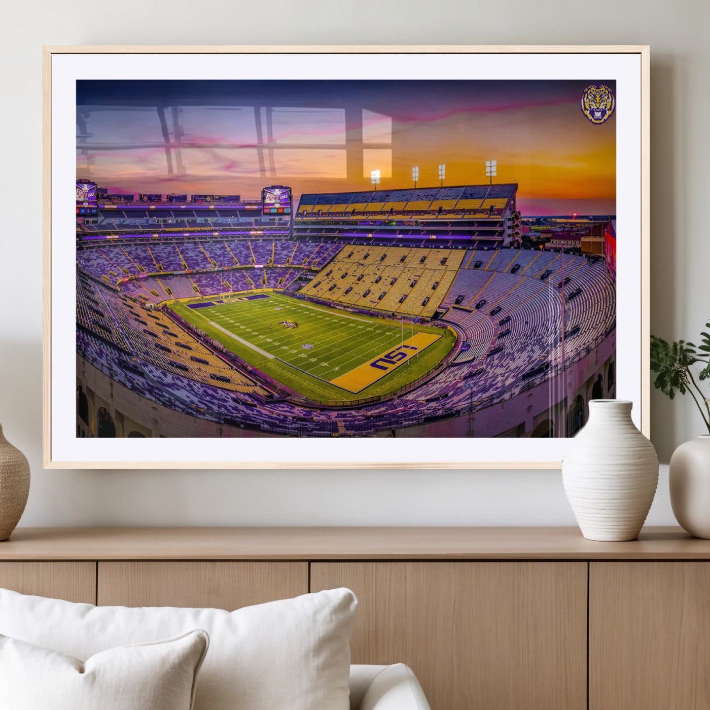 93538-MGC-FP-36x24_Natural-The Louisiana State University Tigers Football Team Print - Baton Rouge Tiger Stadium Wall Art