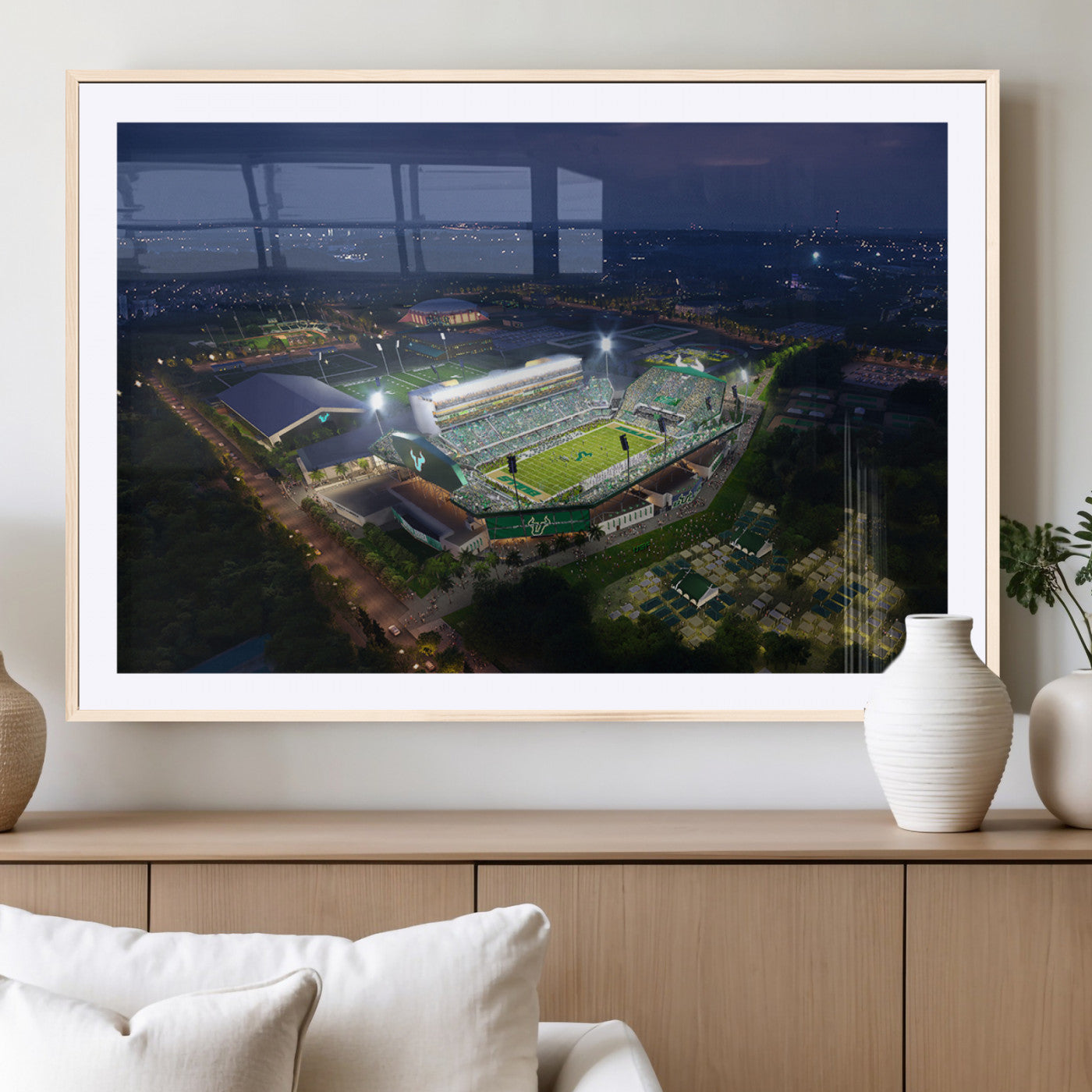 MGC-FP-36x24 - The University of South Florida Bulls Football Team Print - Tampa USF Football Stadium Wall Art Canvas Print