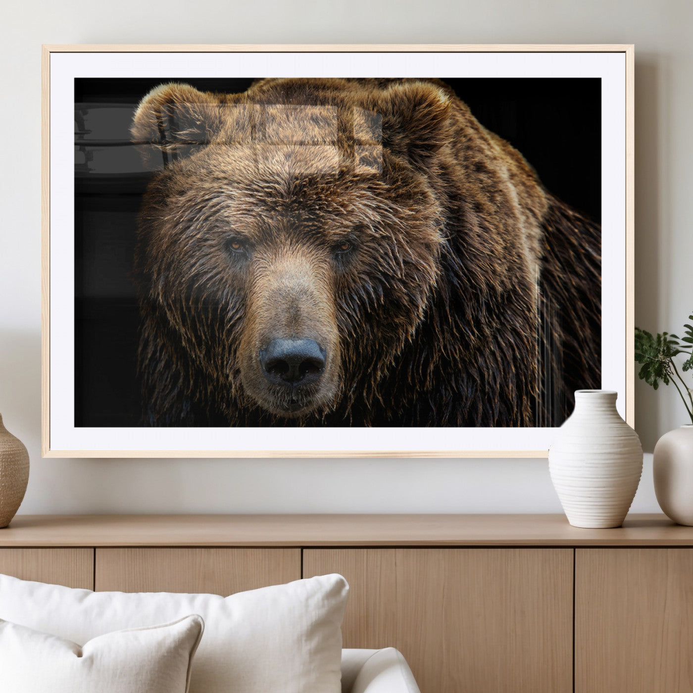 MGC-FP-36x24 - Grizzly Brown Bear Canvas Wall Art, Wildlife Animal Canvas Artwork Bear Print, Bear Wall Art Print,