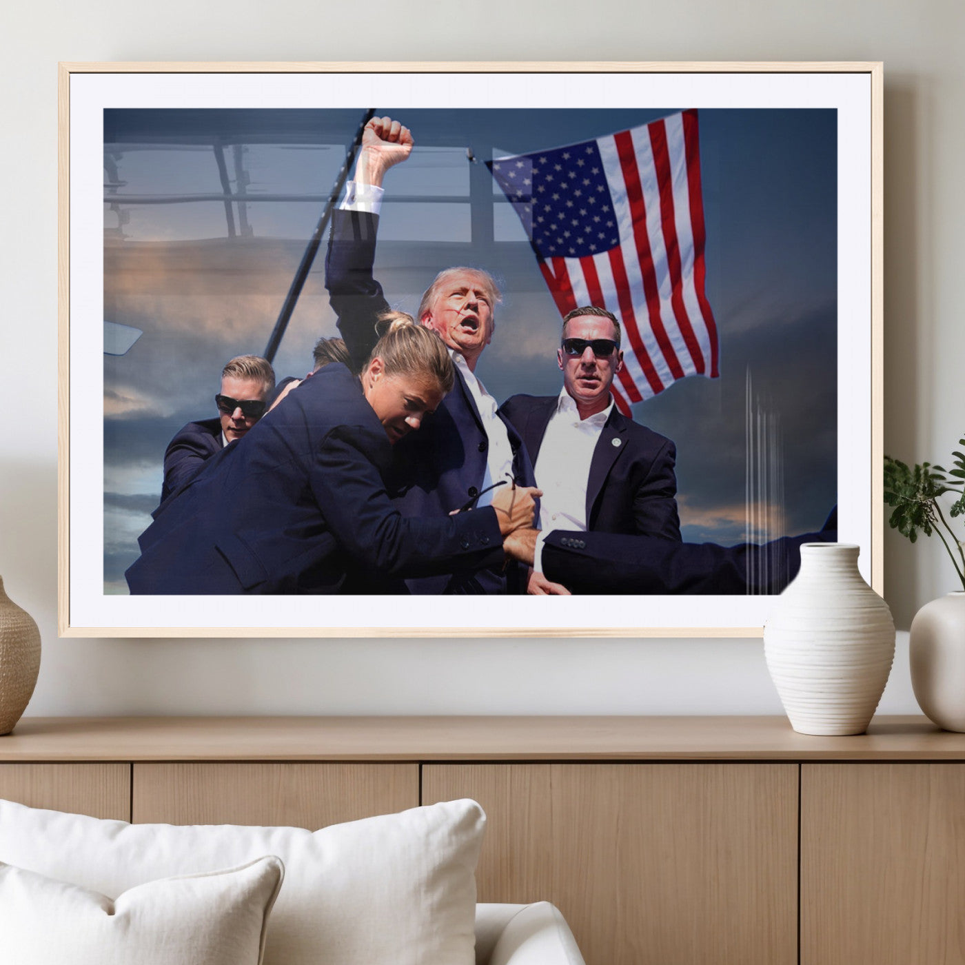 MGC-FP-36x24 - Donald Trump Assassination Attempt Wall Art Print, Trump Historic Footage - Iconic Reaction by Trump
