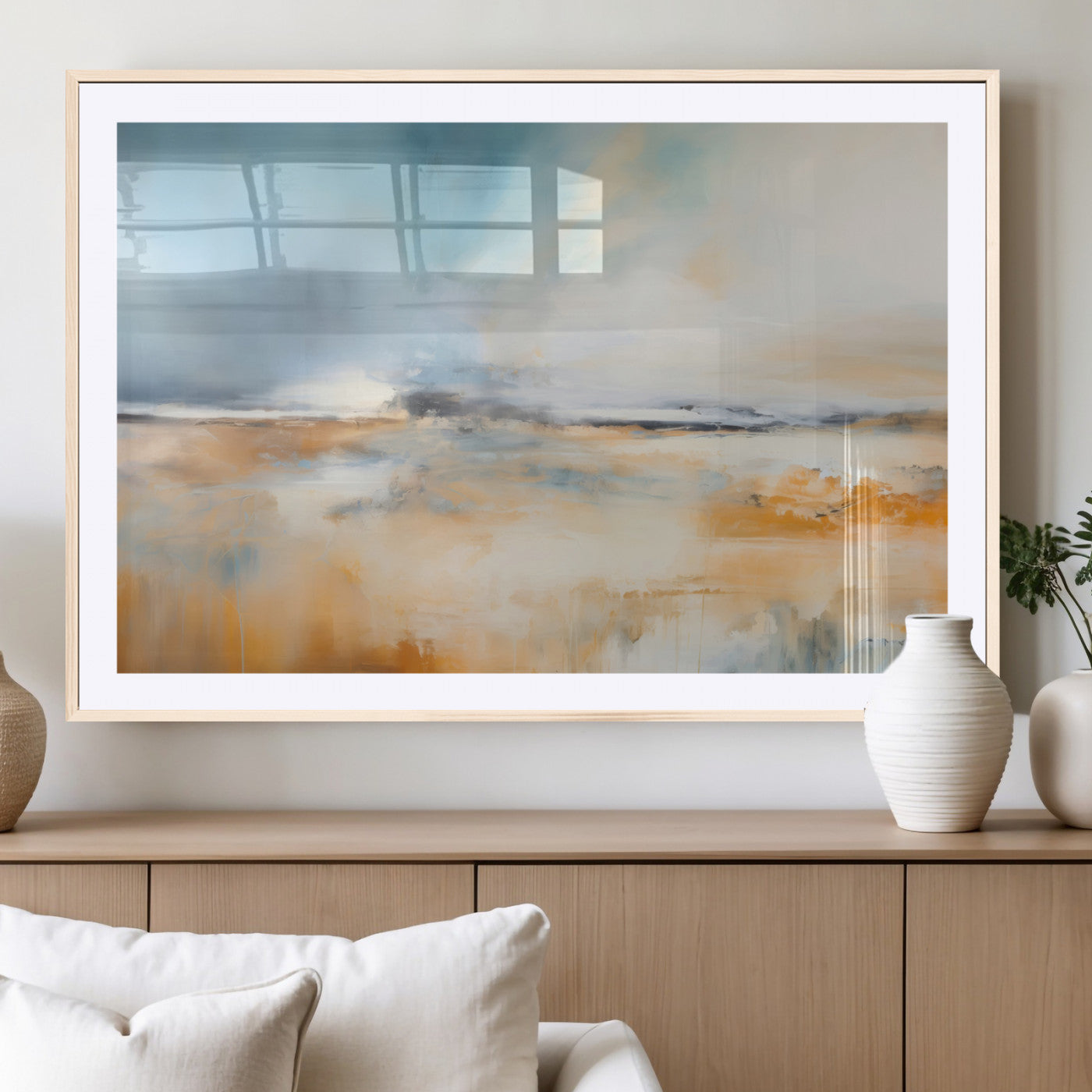 -Abstract Landscape Wall Art Canvas Print - Warm Tones of Orange and Blue, Modern Framed Art for Home