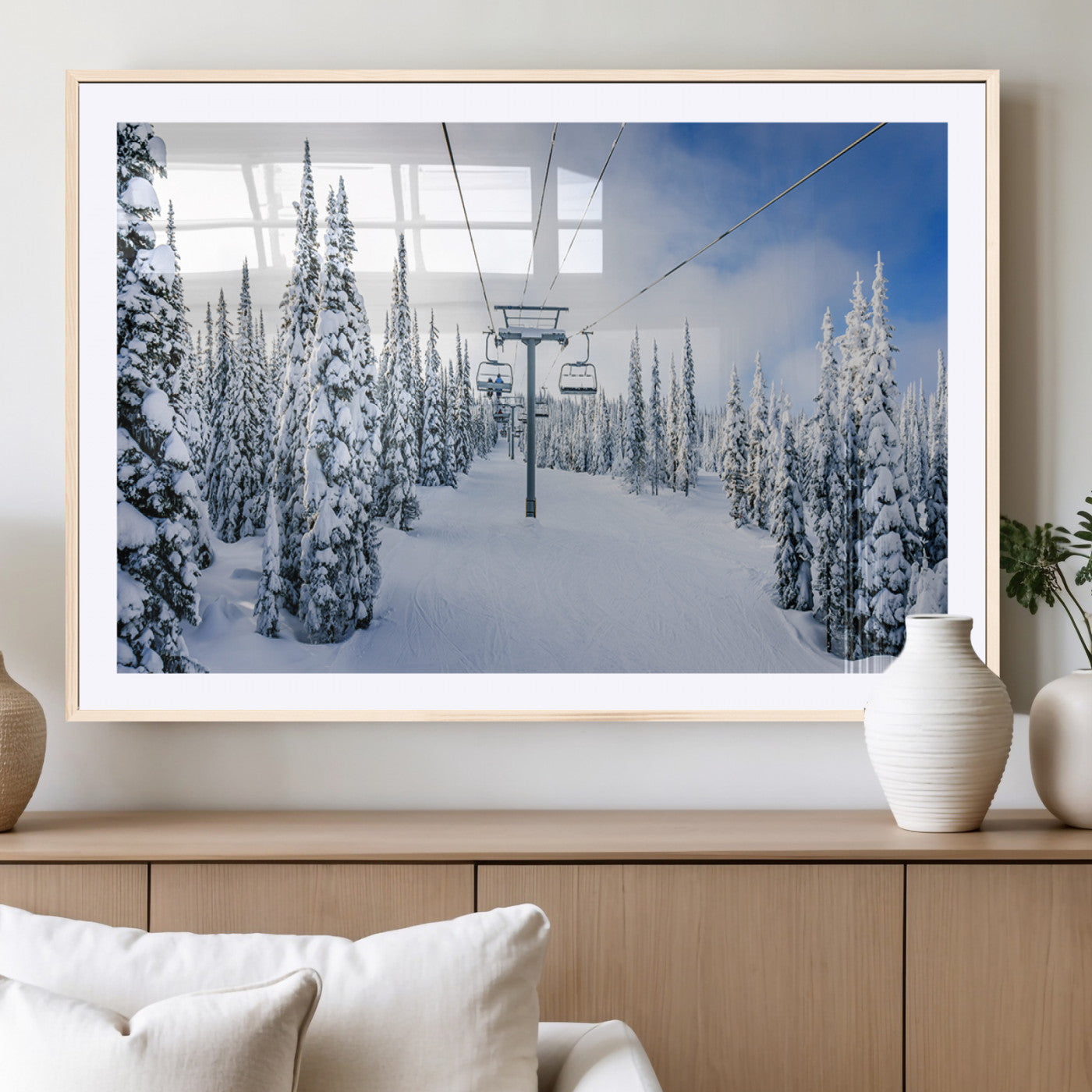 MGC-FP-36x24 - Winter Ski Lift Wall Art Print - Landscape Wall Art | Snowy Mountain Adventure | Perfect for Cabin