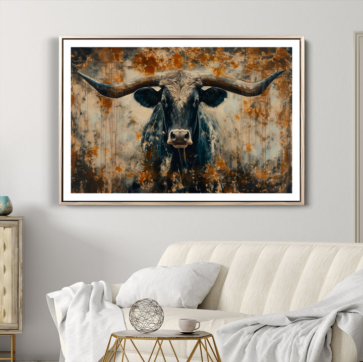 Abstract Longhorn Bull Wall Art | Rustic Western Wall Decor | Framed and Ready to Hang | Ideal for Farmhouse, Lodge, and Barn Decor