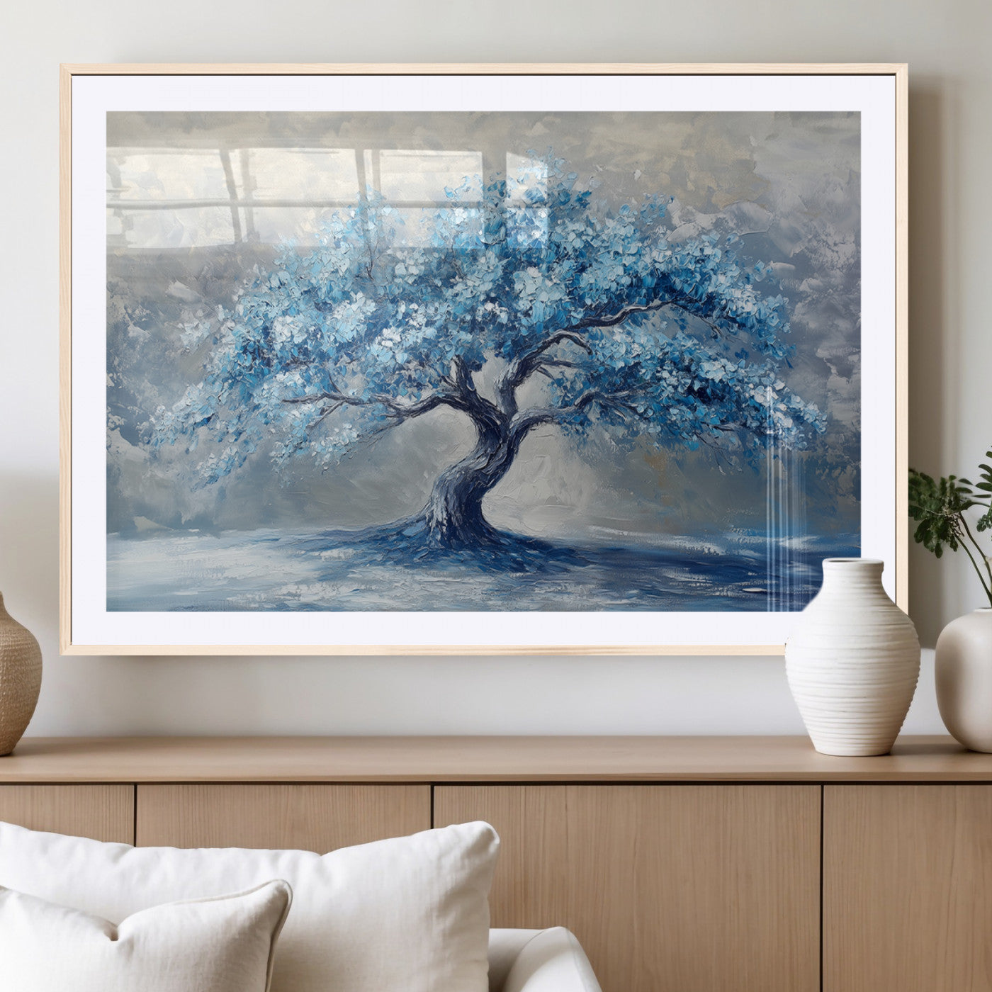 MGC-FP-36x24 - Abstract Blue Tree Art Canvas Print, Majestic Tree Wall Art Print for Farmhouse Decor