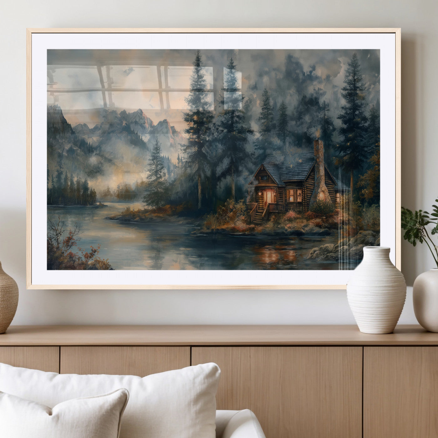 MGC-FP-36x24 - Rustic Cabin Woods Wall Art Print | Lake in a Forest Canvas Print | Cabin, Lodge, and Farmhouse