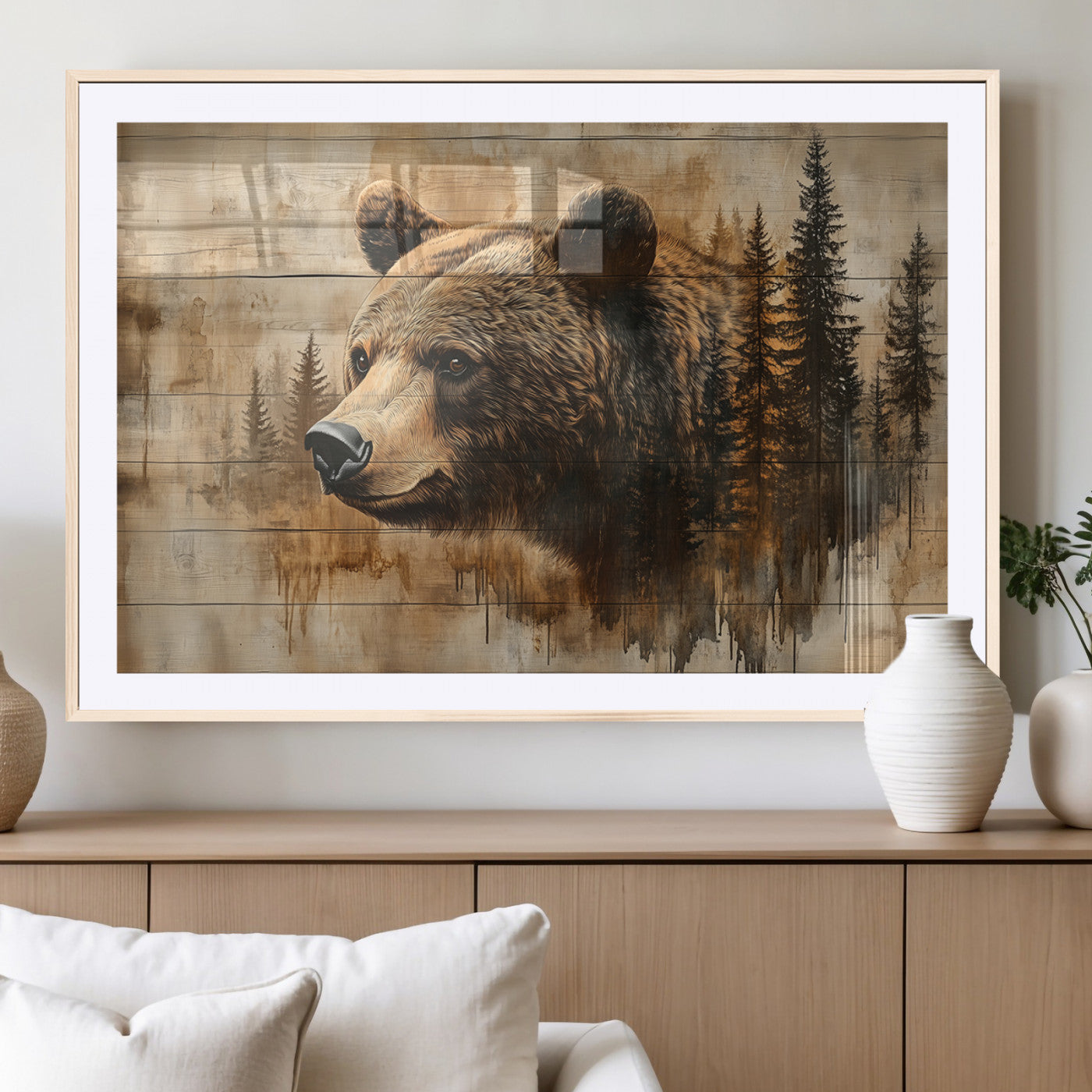 MGC-FP-36x24 - Rustic Grizzly Bear Wall Art, Abstract Grizzly 399 Bear Wall Art Canvas Print - Woodland Wildlife