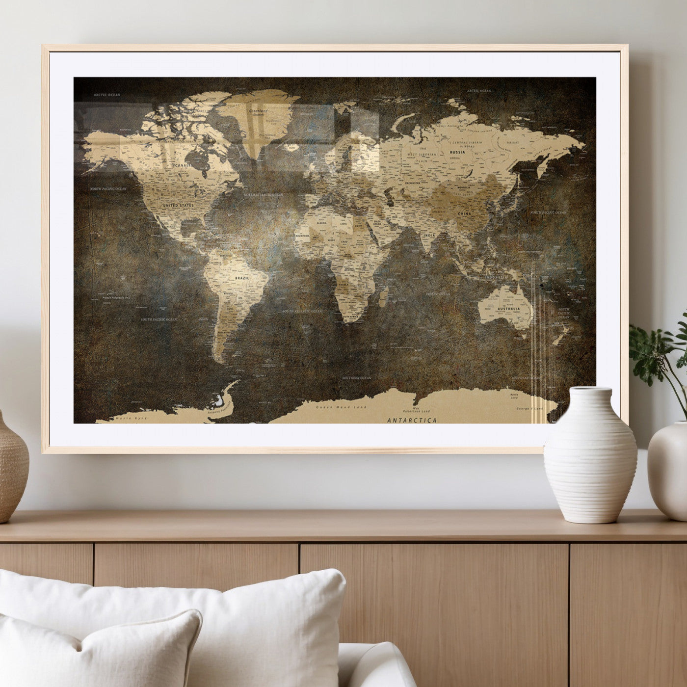 MGC-FP-36x24 - Push Pin World Map Canvas Print – Framed Wall Art for Couples to Track Their Travels – Anniversary