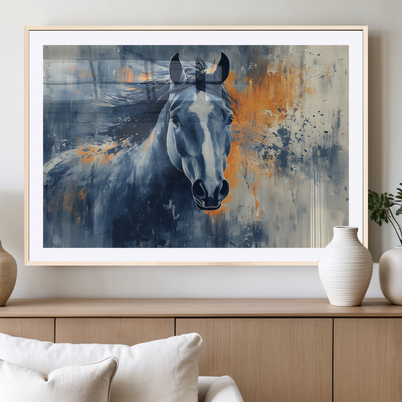 MGC-FP-36x24 - Abstract Blue Horse Wall Art Print Canvas | Horse Wall Art Print | Western Decor for Farmhouse |
