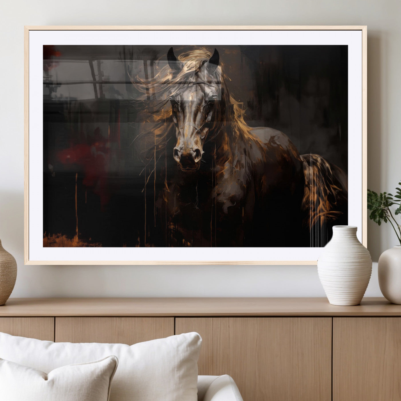 MGC-FP-36x24 - Abstract Black Horse Canvas Print for Farmhouse Wall Art | Abstract Equine Wall Art | Western Decor