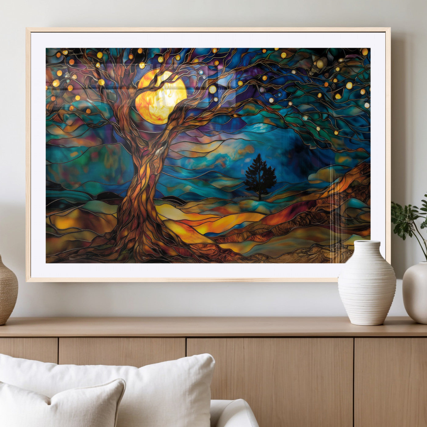 MGC-FP-36x24 - Tree of Life Wall Art - Yggdrasil Tree of Life Canvas Print - Vibrant Moonlit Tree Wall Art,  Tree