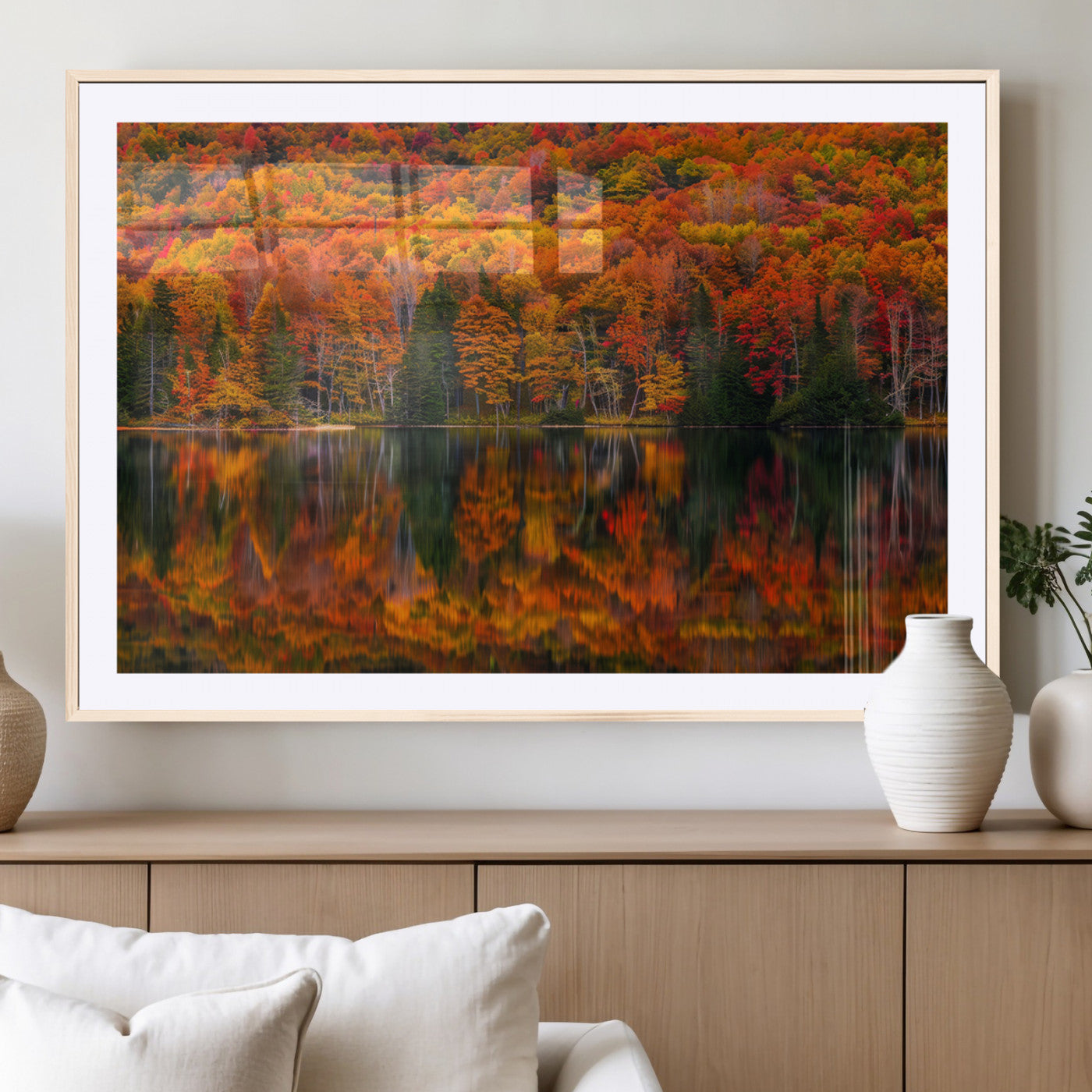 MGC-FP-36x24 - Fall Foliage Wall Art - Autumn Reflection Canvas Print, Stunning Fall Foliage Wall Art, Serene Lake