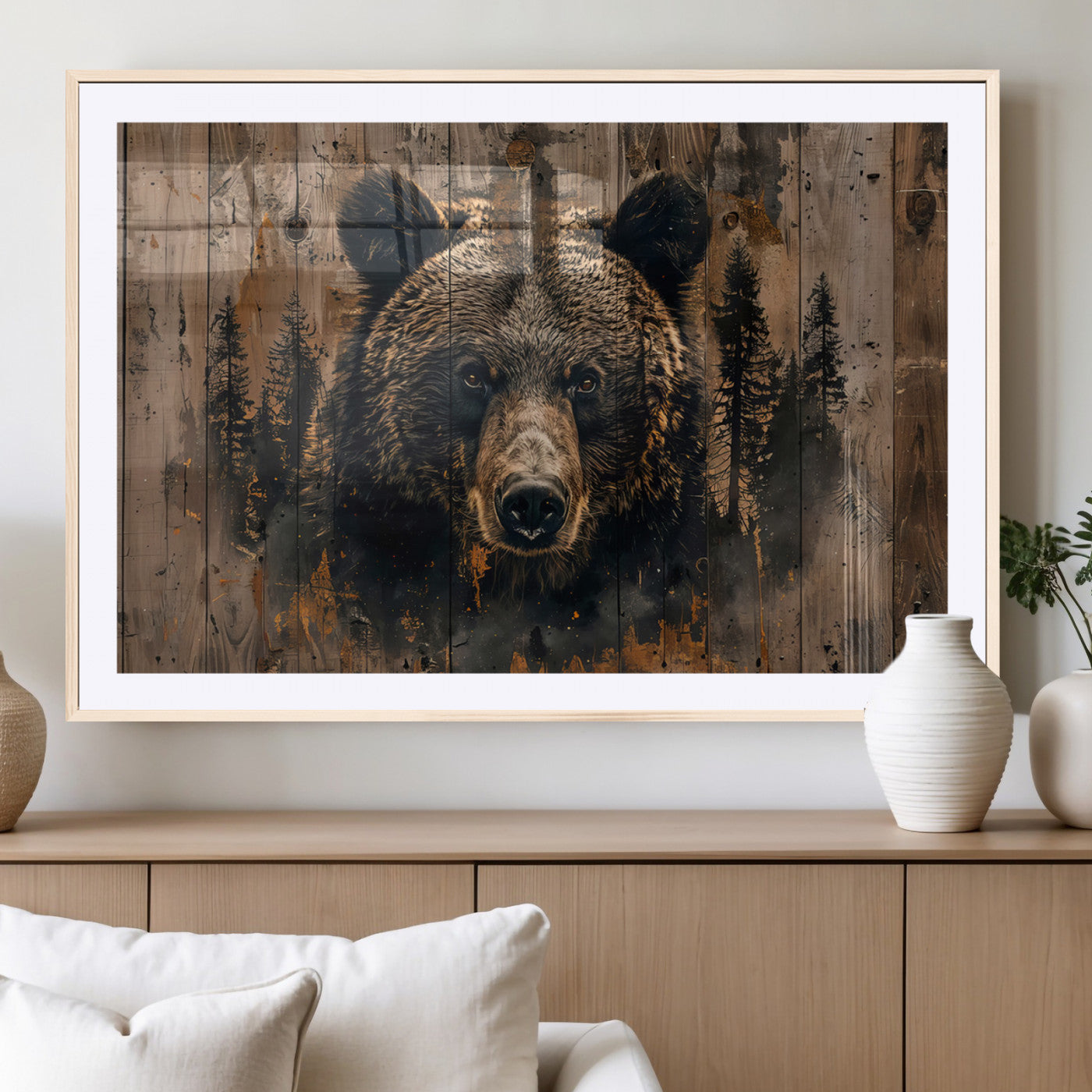 MGC-FP-36x24 - Rustic Grizzly 399 Wall Art | Triptych Canvas Print | Rustic Cabin Wall Decor | Perfect for