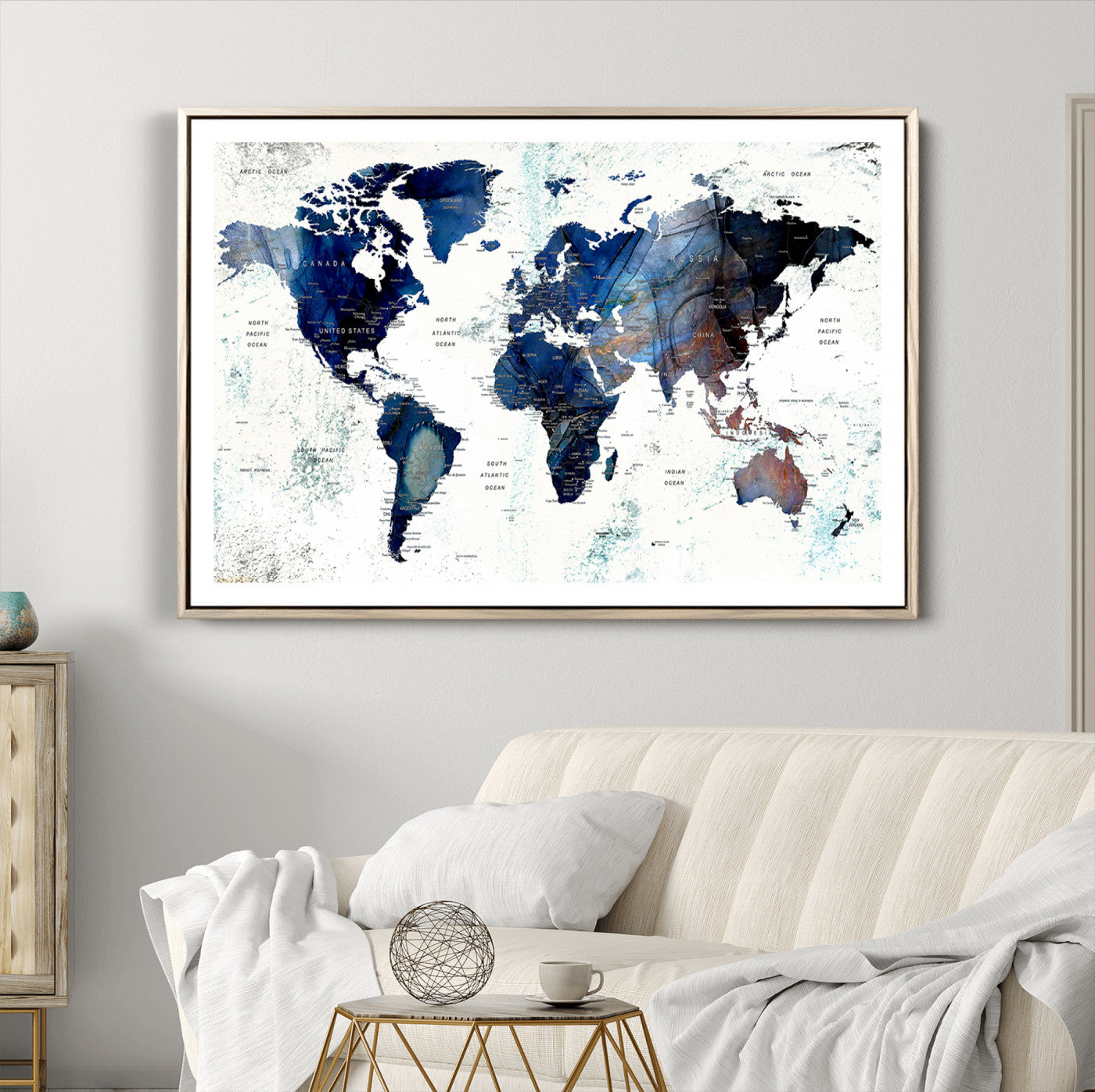 27071-MGV-CV-36X24-Push Pin World Map Canvas Print – Framed Wall Art for Couples to Track Their Travels – Anniversary Gift or Home Adventure Decor