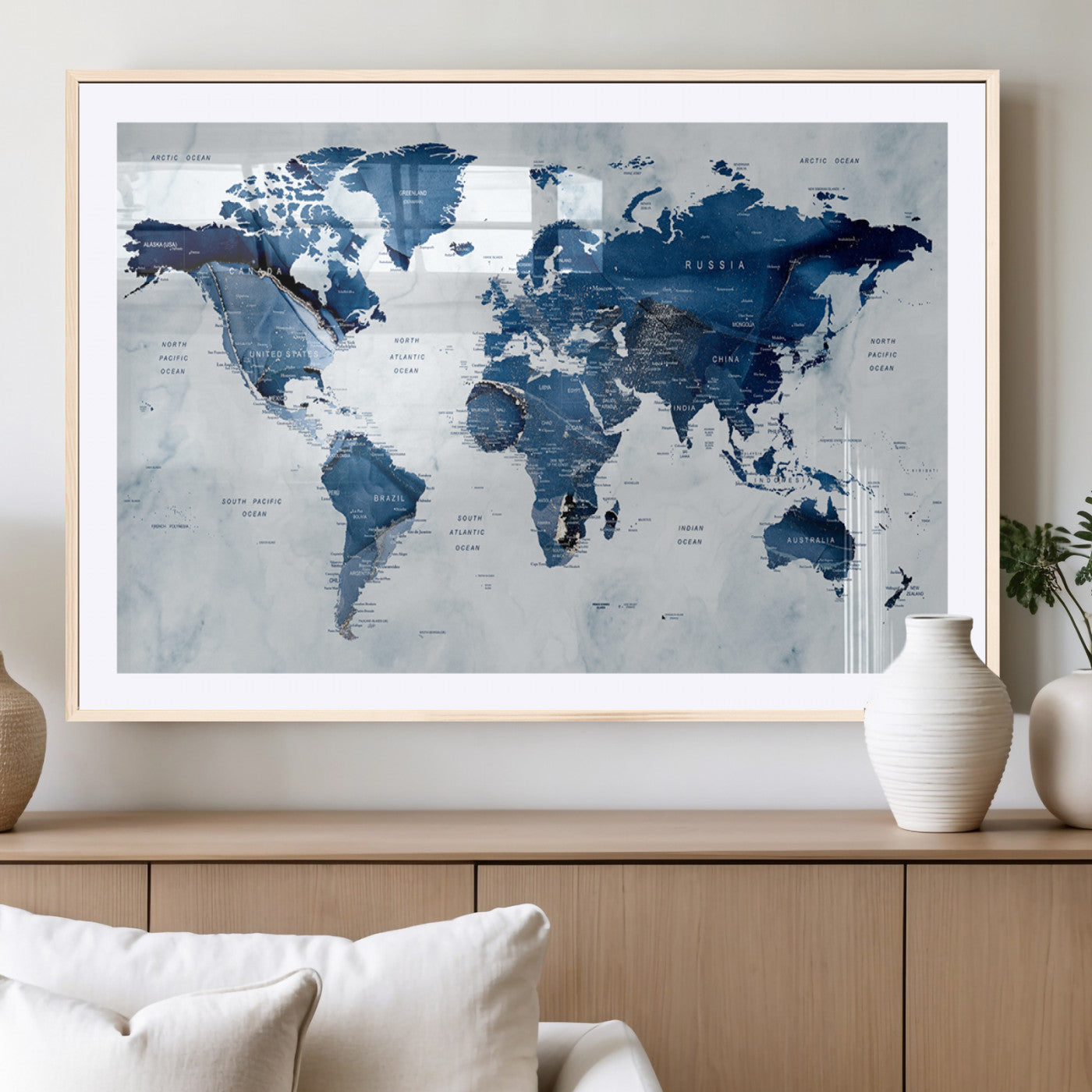 MGC-FP-36x24 - World Map Canvas Print – Framed Wall Art Home Adventure Decor