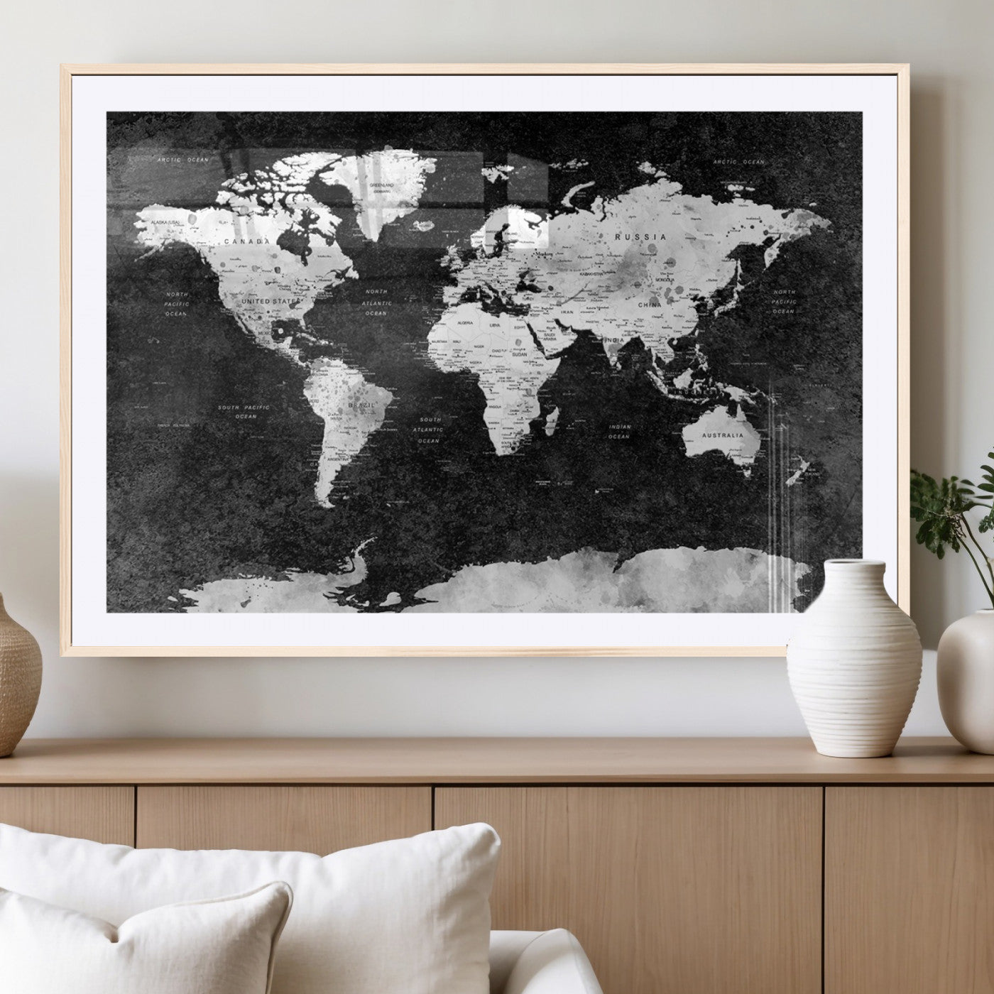 MGC-FP-36x24 - Push Pin World Map Canvas Print – Framed Wall Art for Couples to Track Their Travels – Anniversary