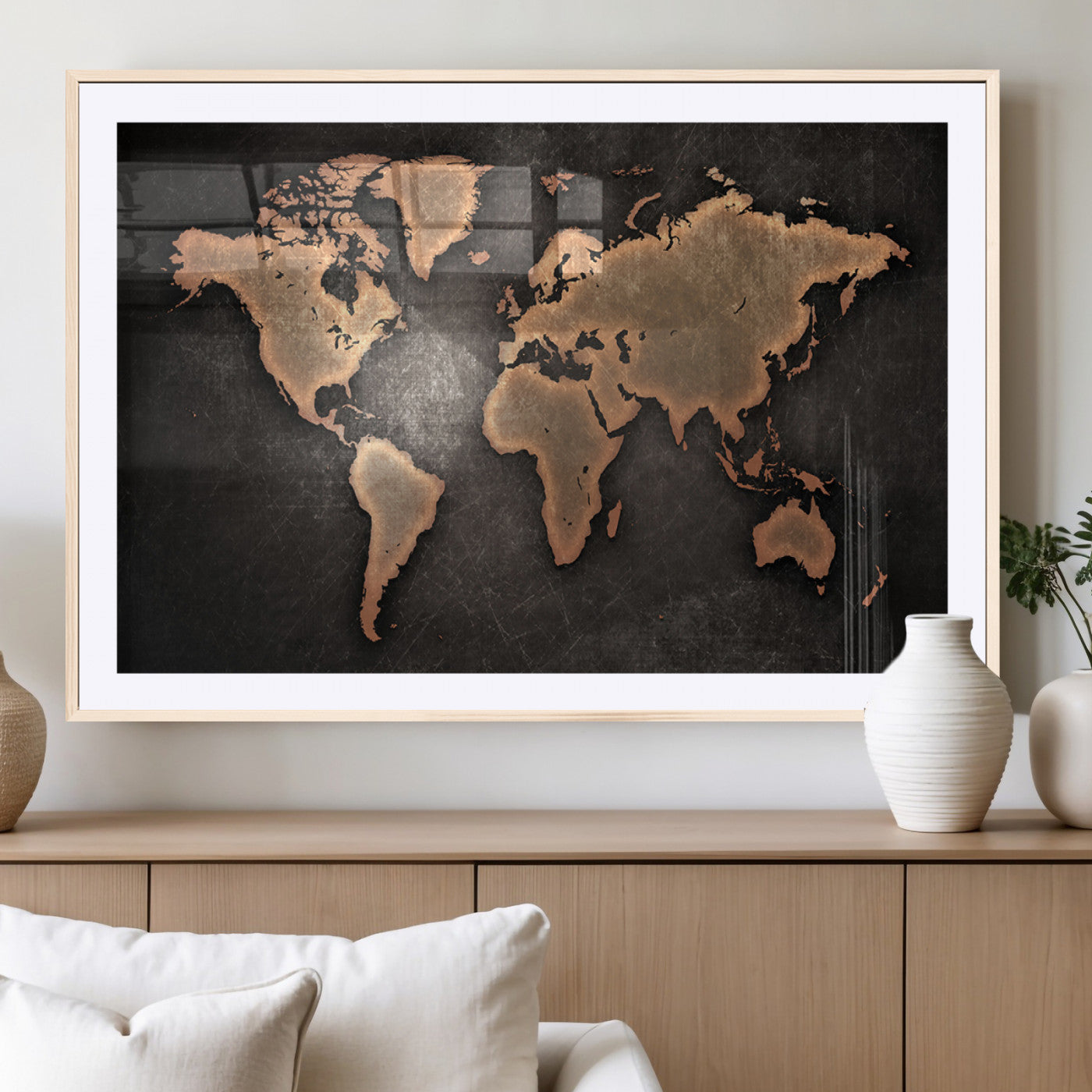 MGC-FP-36x24 - Push Pin World Map Canvas Print – Framed Wall Art for Couples to Track Their Travels – Anniversary
