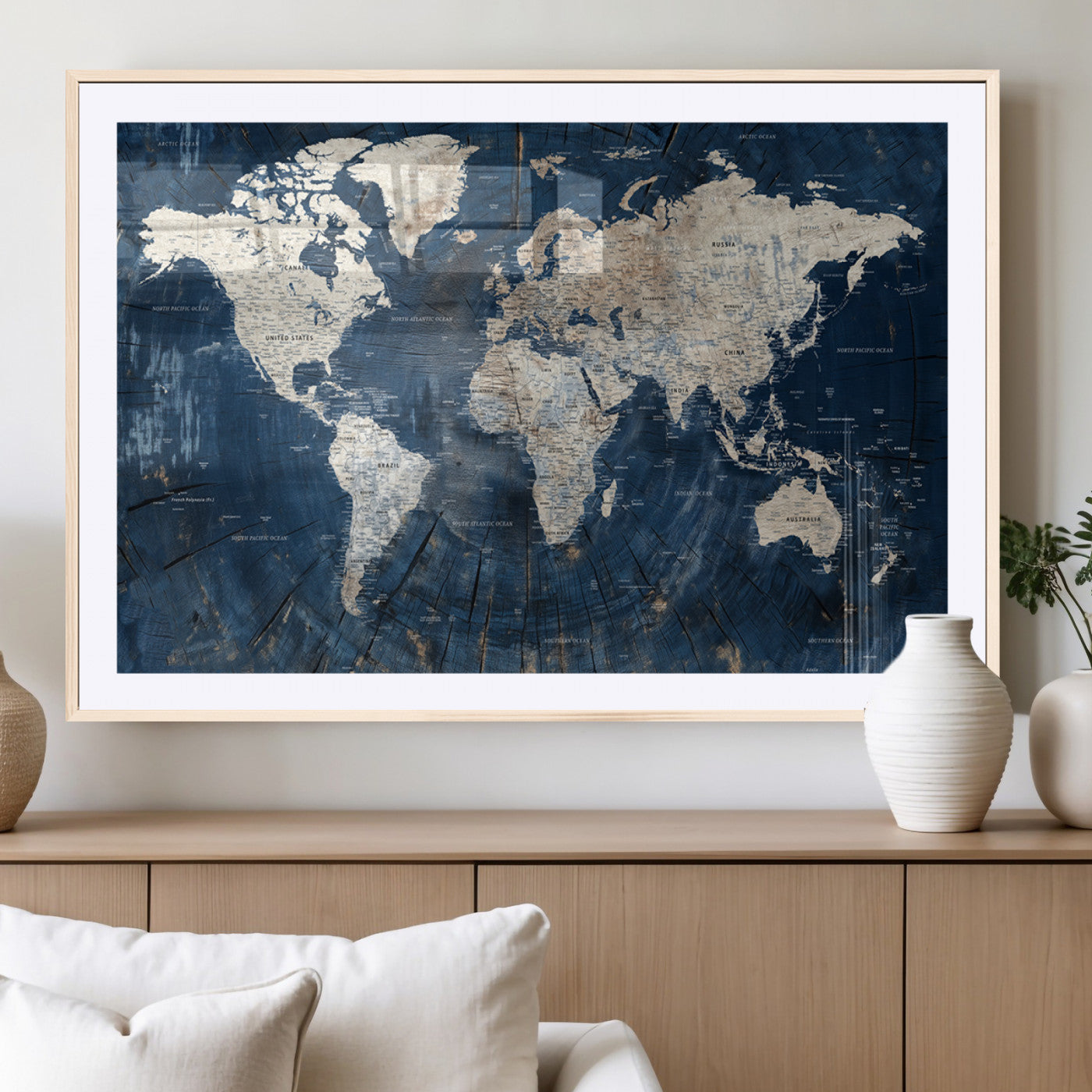 MGC-FP-36x24 - Push Pin World Map Canvas Print – Framed Wall Art for Couples to Track Their Travels – Anniversary