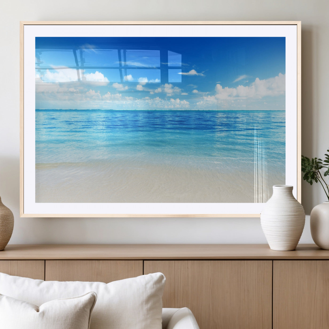 MGC-FP-36x24 - Beach Scene Canvas Wall Art Print – Tranquil Ocean Horizon and White Sand Beach Wall Decor for Home