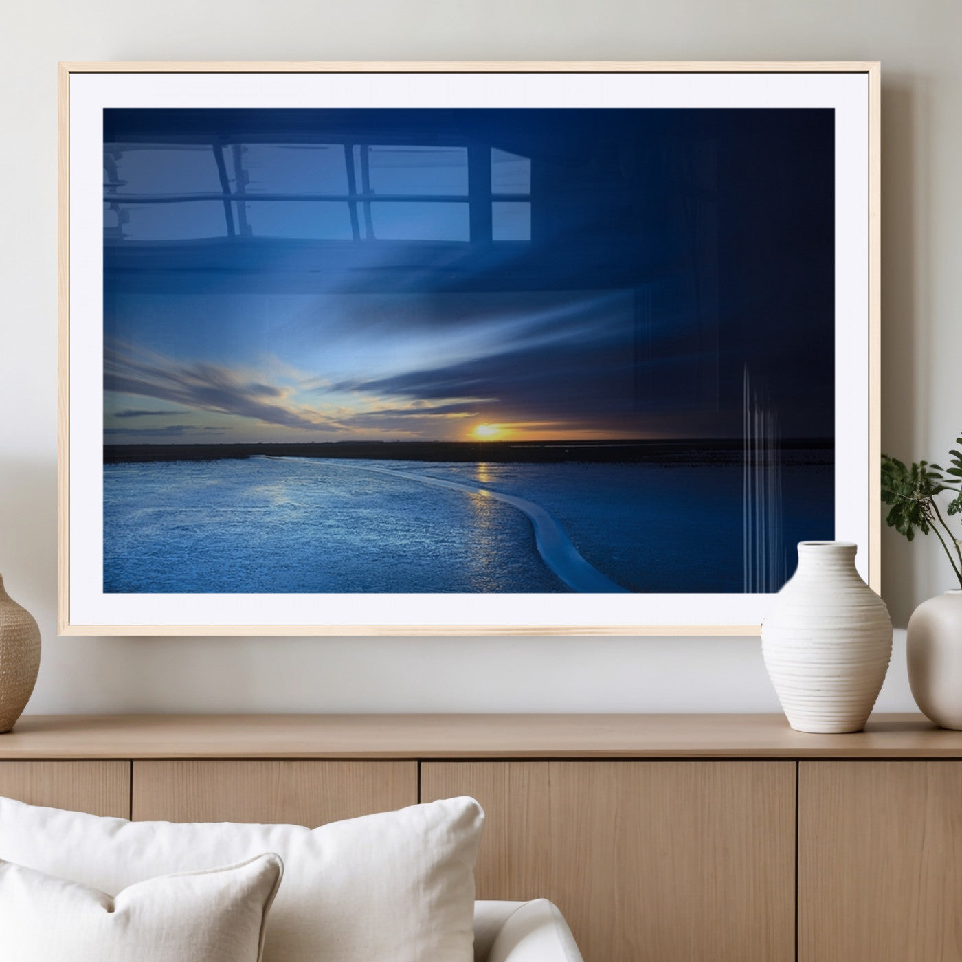 MGC-FP-36x24 - Blue Sunset Ocean Canvas Wall Art Print – Serene Coastal Horizon Wall Decor for Home or Office –
