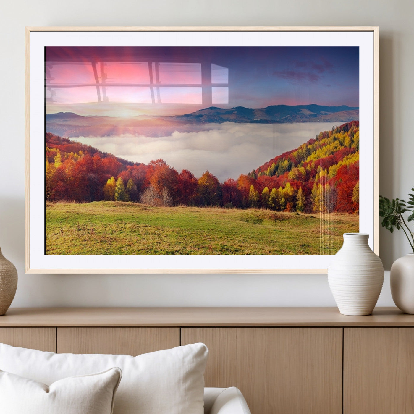MGC-FP-36x24 - Autumn Mountain Foggy Landscape Wall Art Canvas Print | Beautiful Forest Canvas Print | Misty