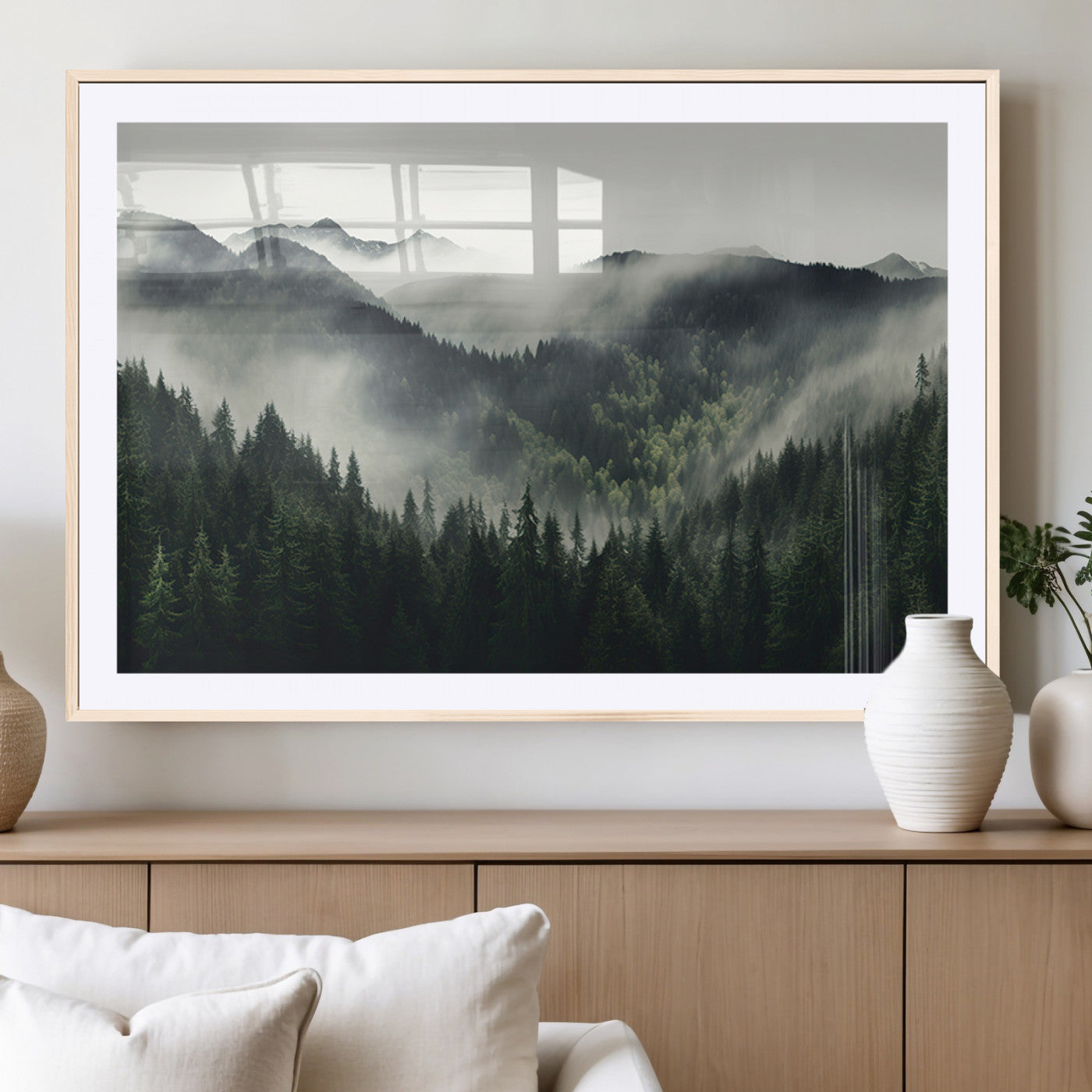 MGC-FP-36x24 - Misty Forest Canvas Print Wall Art Premium Canvas Print a Foggy and Serene Atmosphere