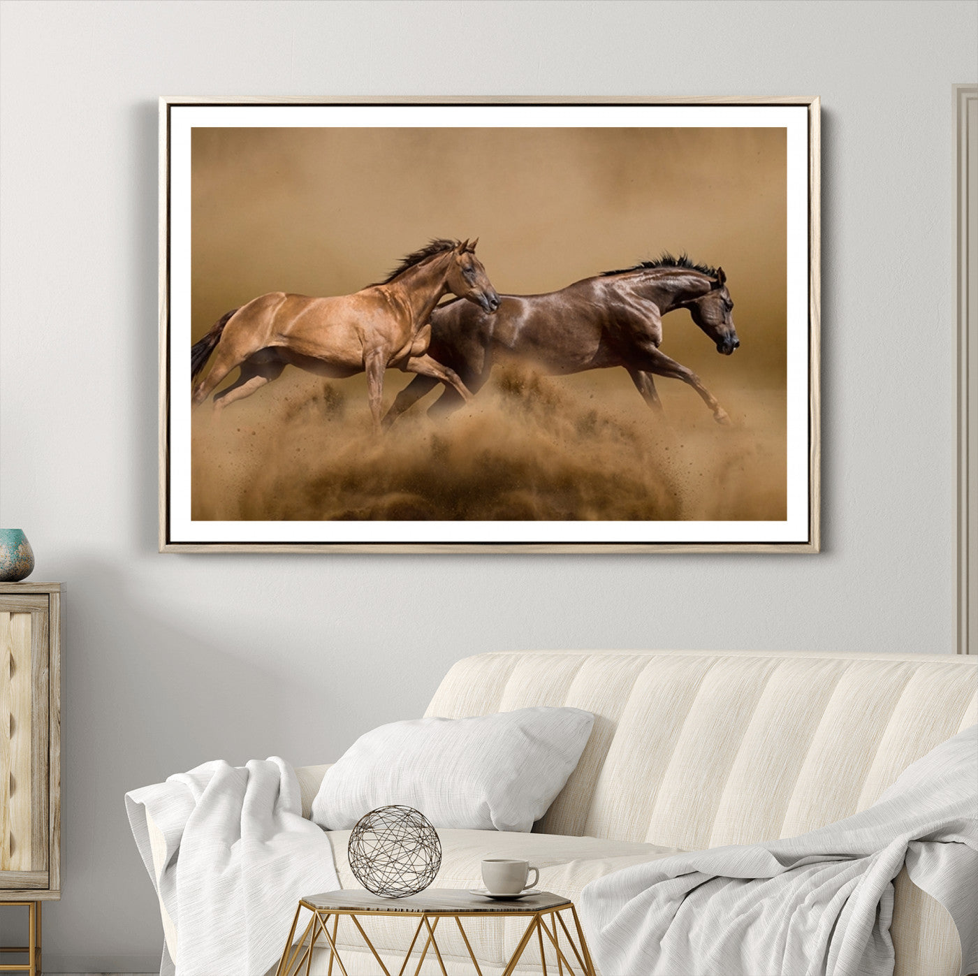 53721-MGC-FP-36x24_Natural-Large Wall Art Animal Canvas Print - Two Running Brown Horses