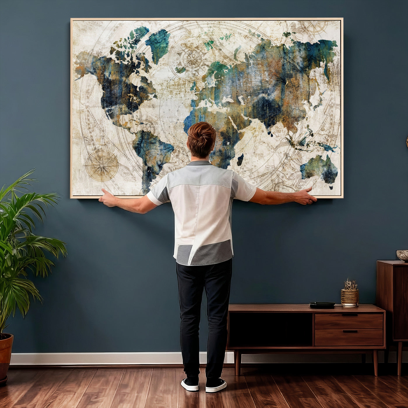 36972-MGV-CV-36X24 - Grunge Abstract World Map Art Print Canvas Print for Office Decor