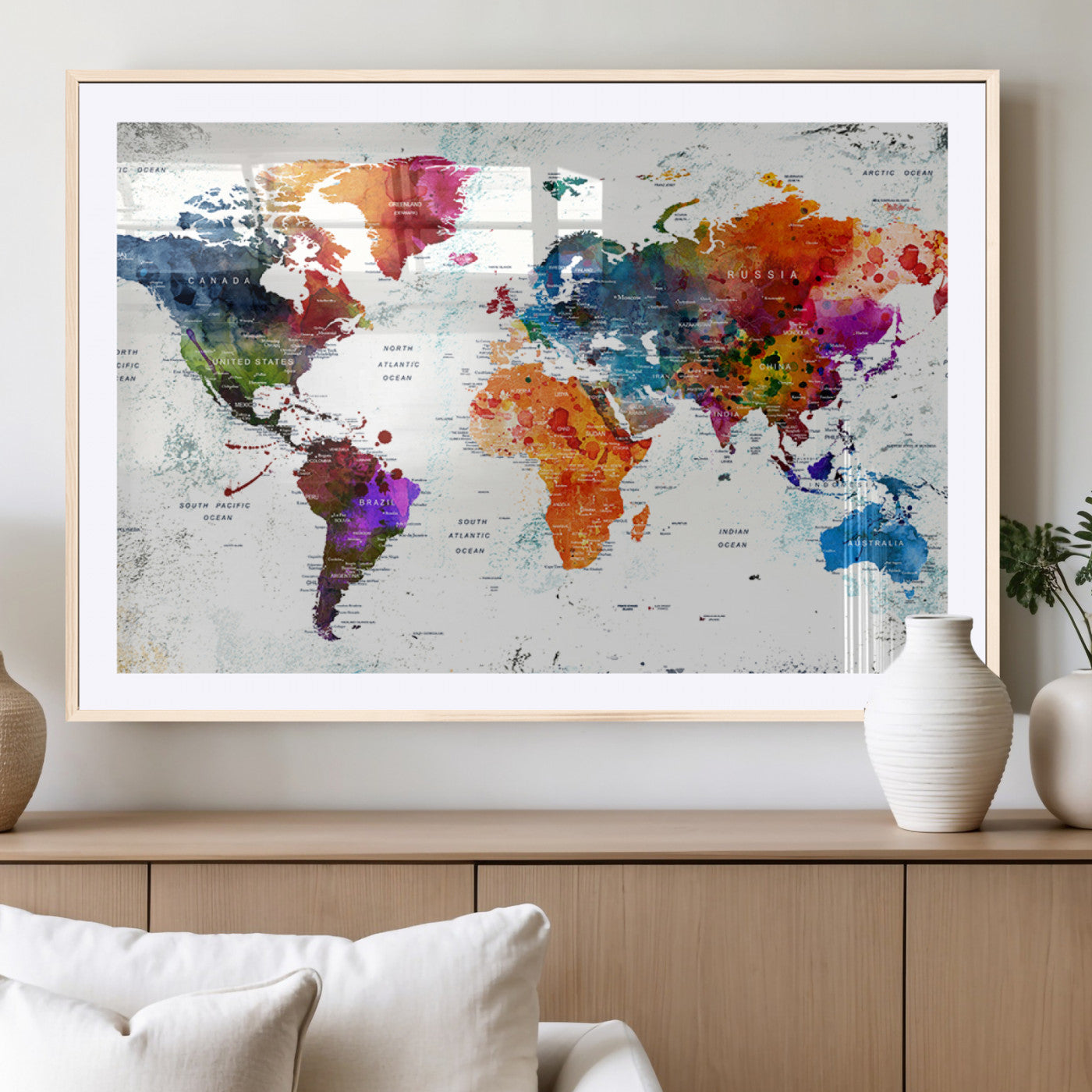 MGC-FP-36x24 - Push Pin World Map Canvas Print – Framed Wall Art for Couples to Track Their Travels – Anniversary