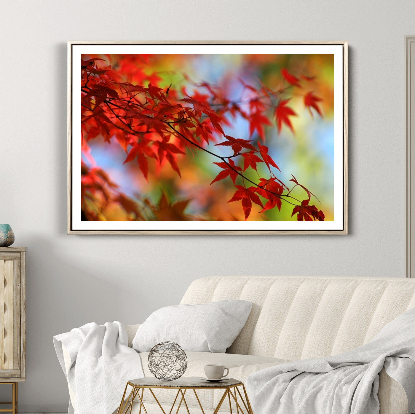 68946-MGC-FP-36x24_Natural-Red Leaves Autumn Forest Wall Art Canvas, Red Leaves Autumn Forest Canvas Print