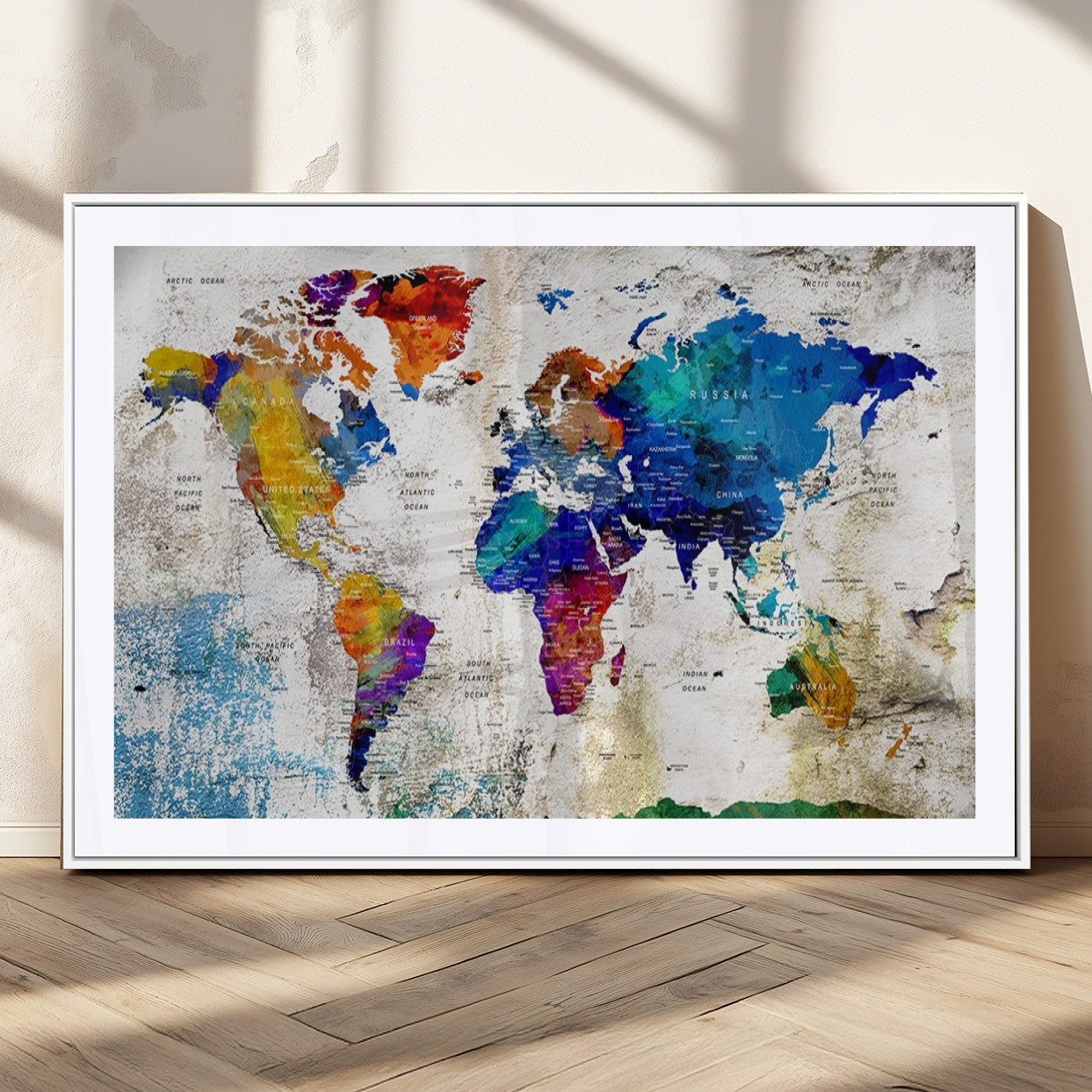 MGC-FP-36x24 - Push Pin World Map Canvas Print – Framed Wall Art for Couples to Track Their Travels – Anniversary