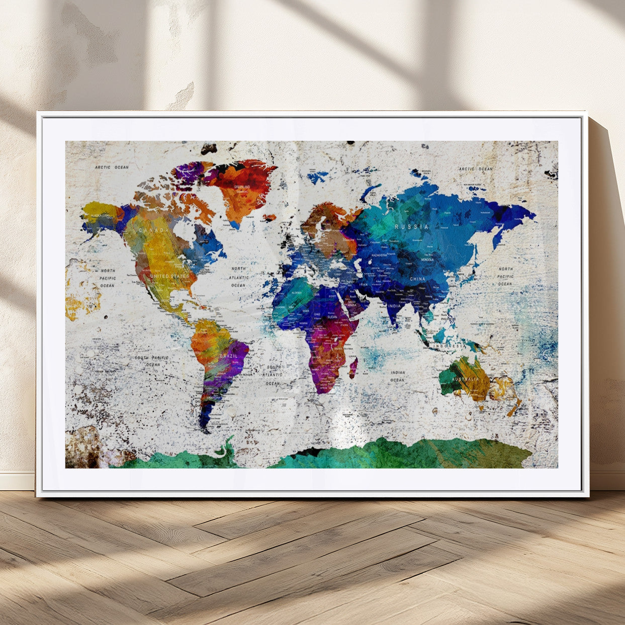 MGC-FP-36x24 - Push Pin World Map Canvas Print – Framed Wall Art for Couples to Track Their Travels – Anniversary