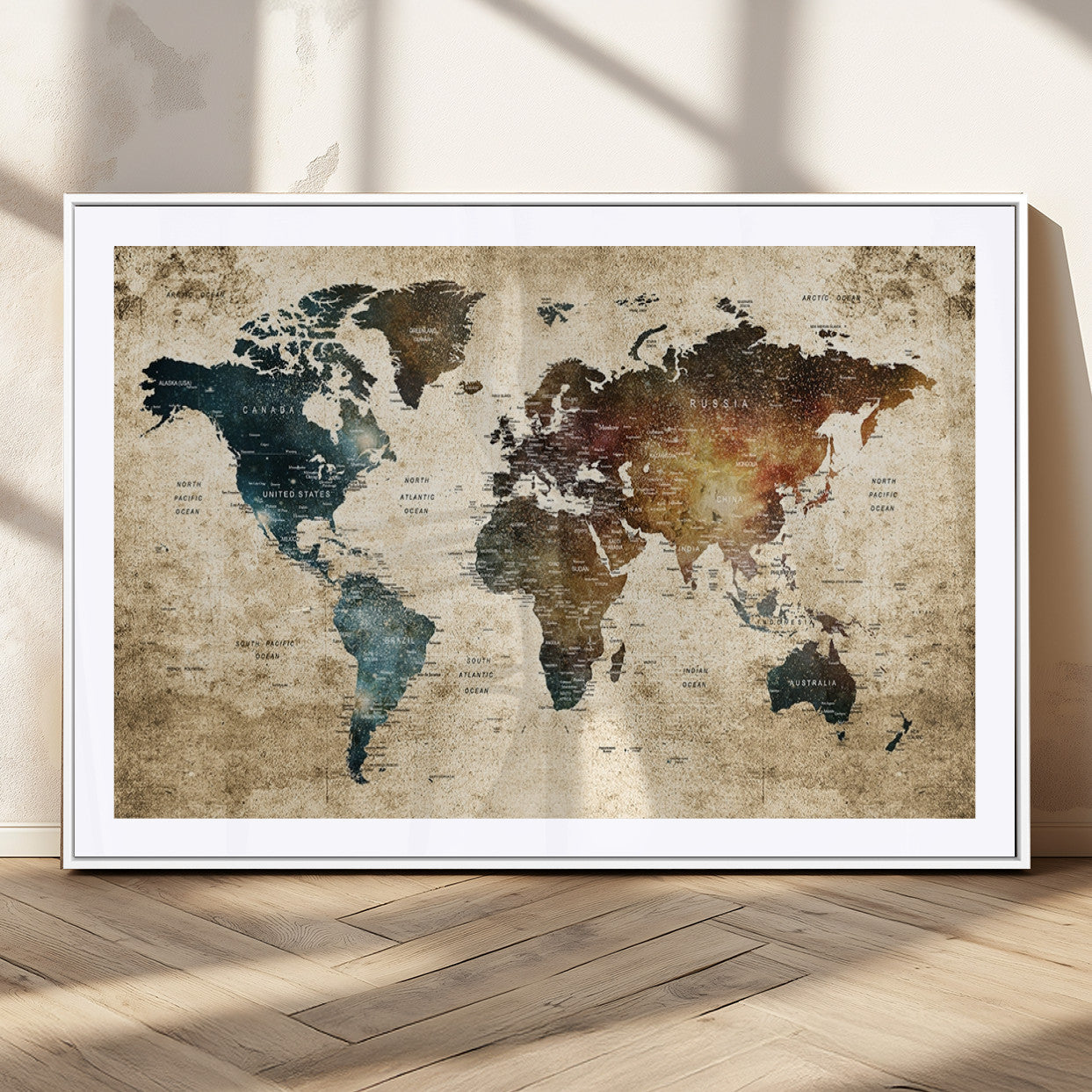 MGC-FP-36x24 - Push Pin World Map Canvas Print – Framed Wall Art for Couples to Track Their Travels – Anniversary
