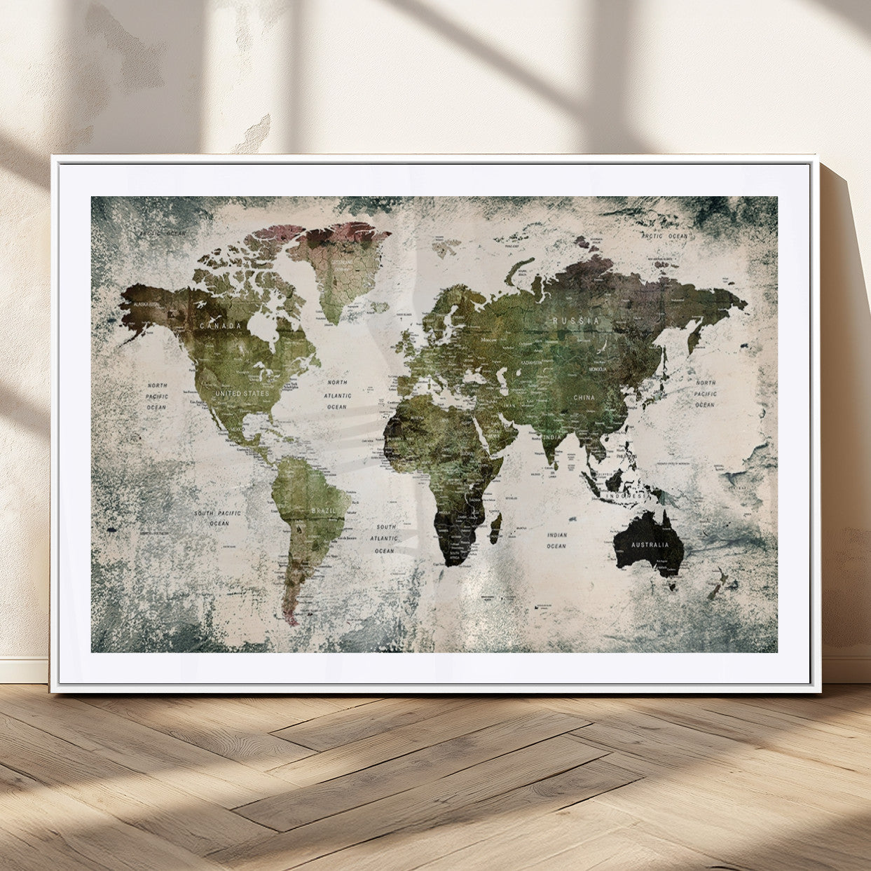 MGC-FP-36x24 - Push Pin World Map Canvas Print – Framed Wall Art for Couples to Track Their Travels – Anniversary