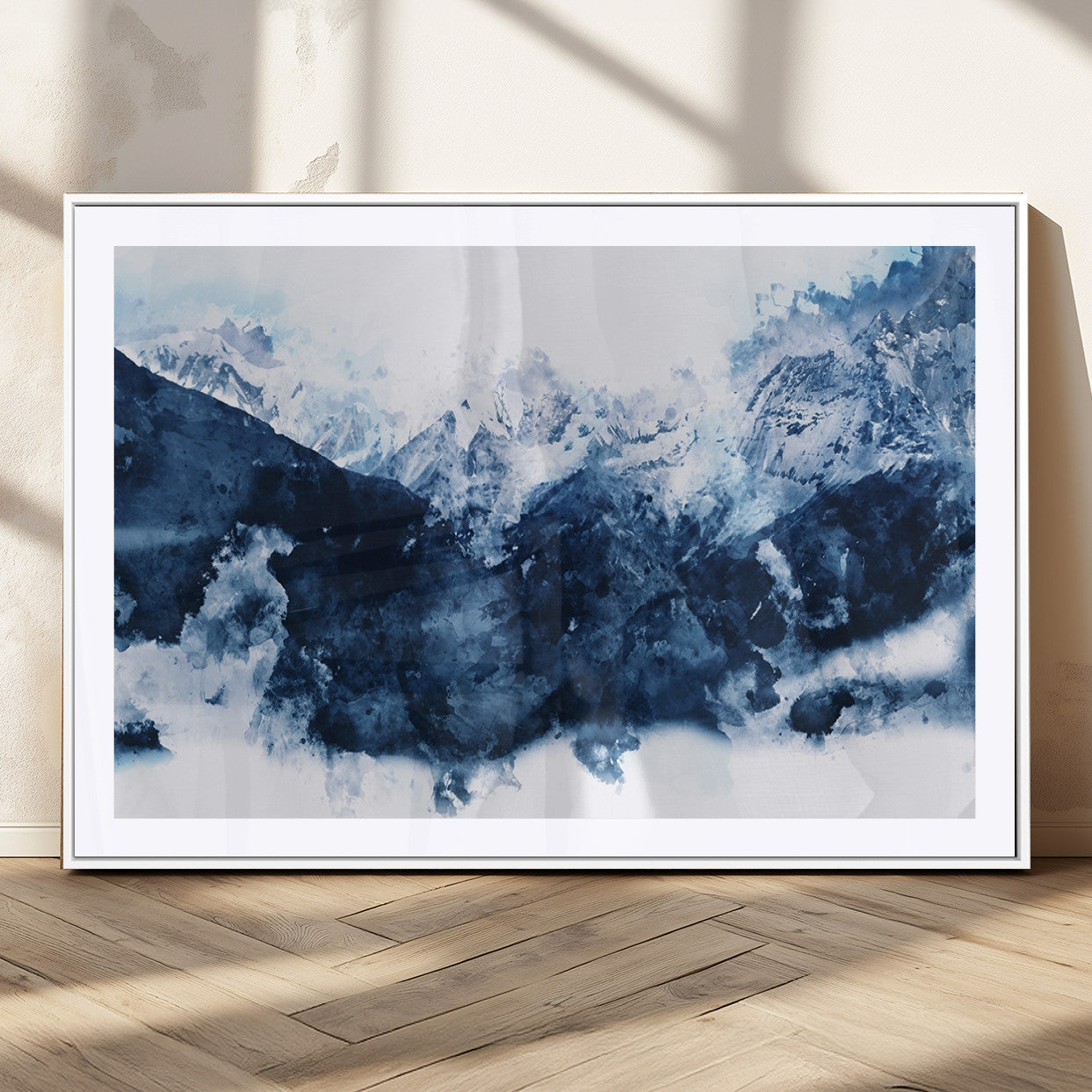 81700-MGC-FP-36x24_White-Abstract Blue Mountain Canvas Wall Art – Modern Triptych Landscape Print – Contemporary Nature Decor for Living Room or Office – Ready to