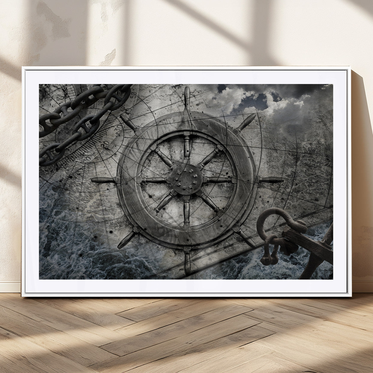 MGC-FP-36x24 - Ship Steering Wheel Vintage Wall Art Canvas Print